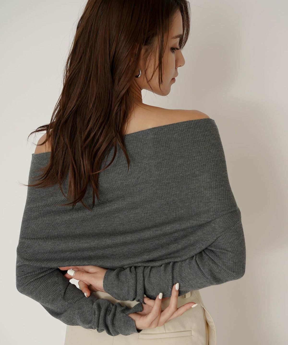 リブニット オフショル ワンショル 2WAY デート ディナー モテニット 伸縮性 KINO THE KEI