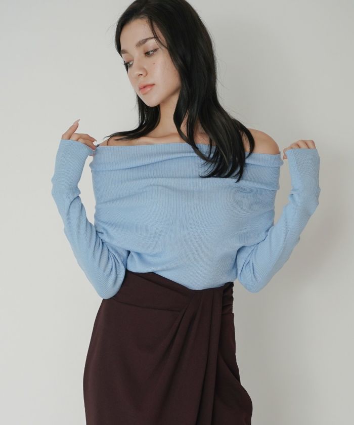 リブニット オフショル ワンショル 2WAY デート ディナー モテニット 伸縮性 KINO THE KEI