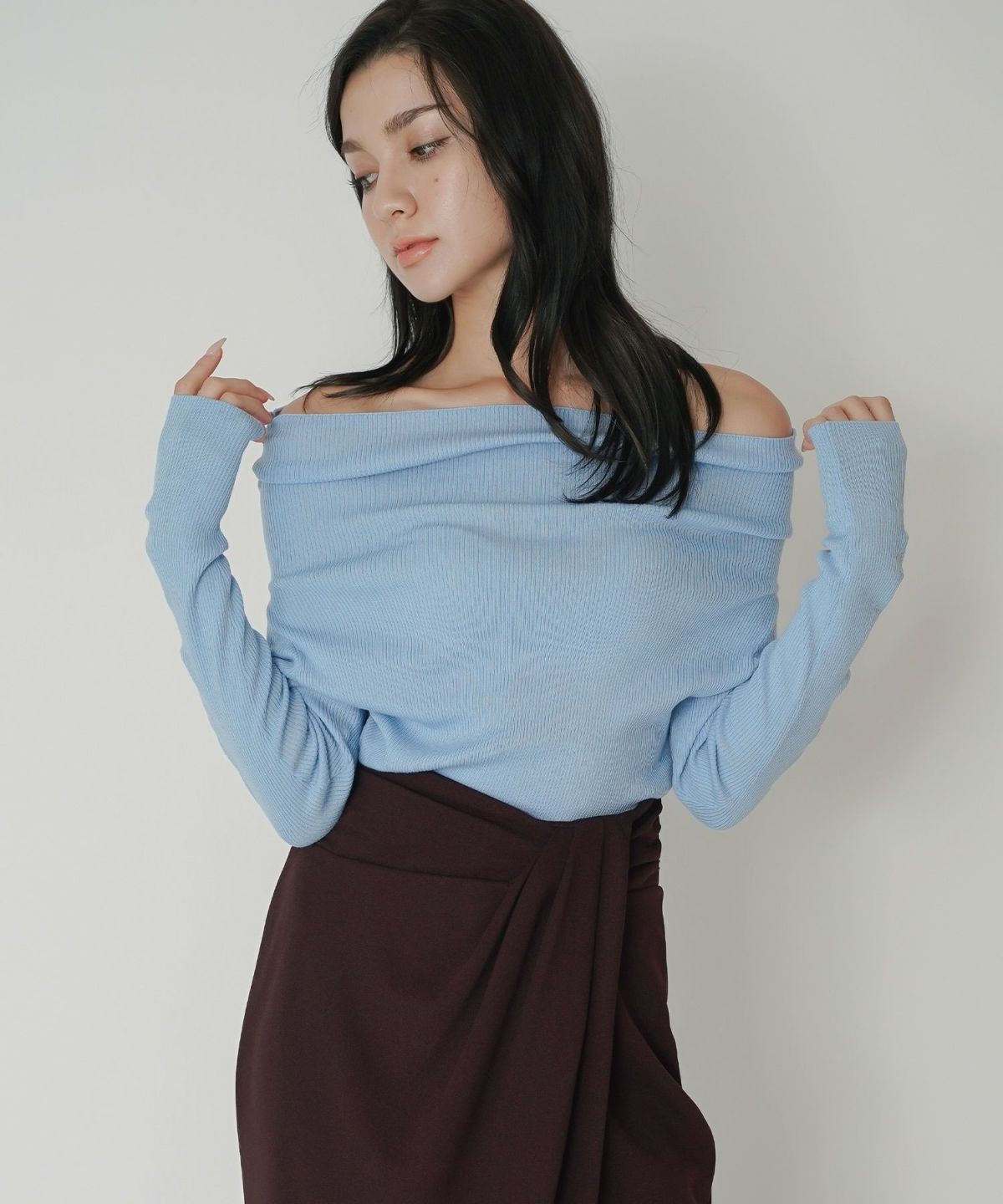 リブニット オフショル ワンショル 2WAY デート ディナー モテニット 伸縮性 KINO THE KEI