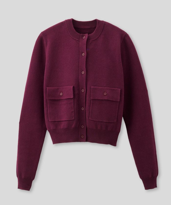 ニットトップス コンパクトカーデ ショート丈 ブランドロゴ付き タイトトップス 韓国風 綺麗め 細見え カジュアル KINO THE KEI