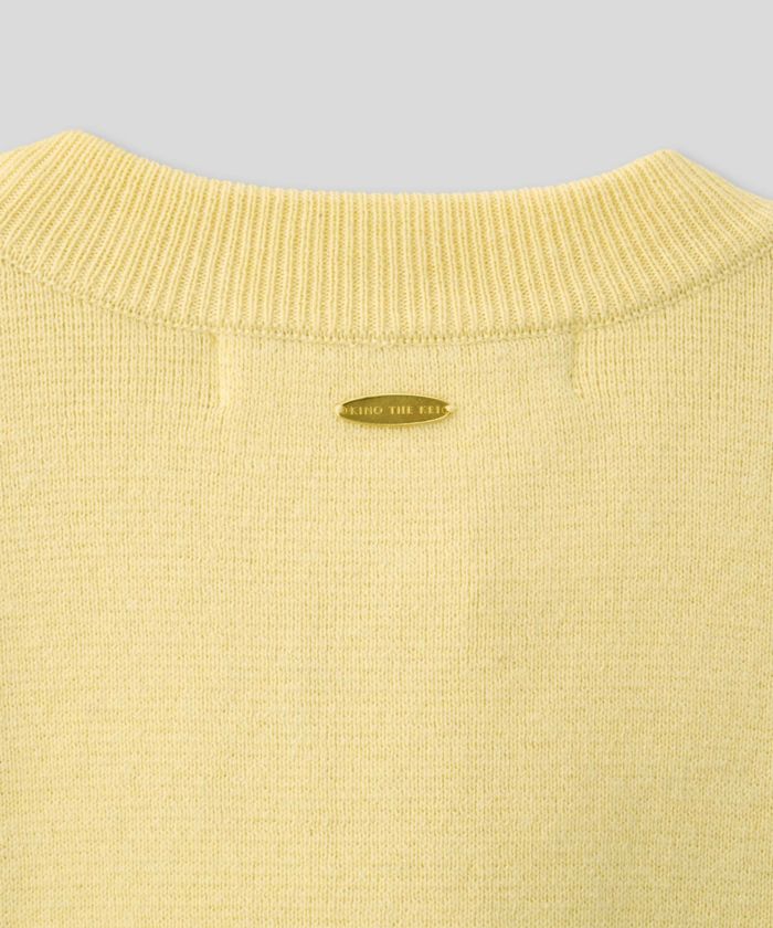 ニットトップス コンパクトカーデ ショート丈 ブランドロゴ付き タイトトップス 韓国風 綺麗め 細見え カジュアル KINO THE KEI