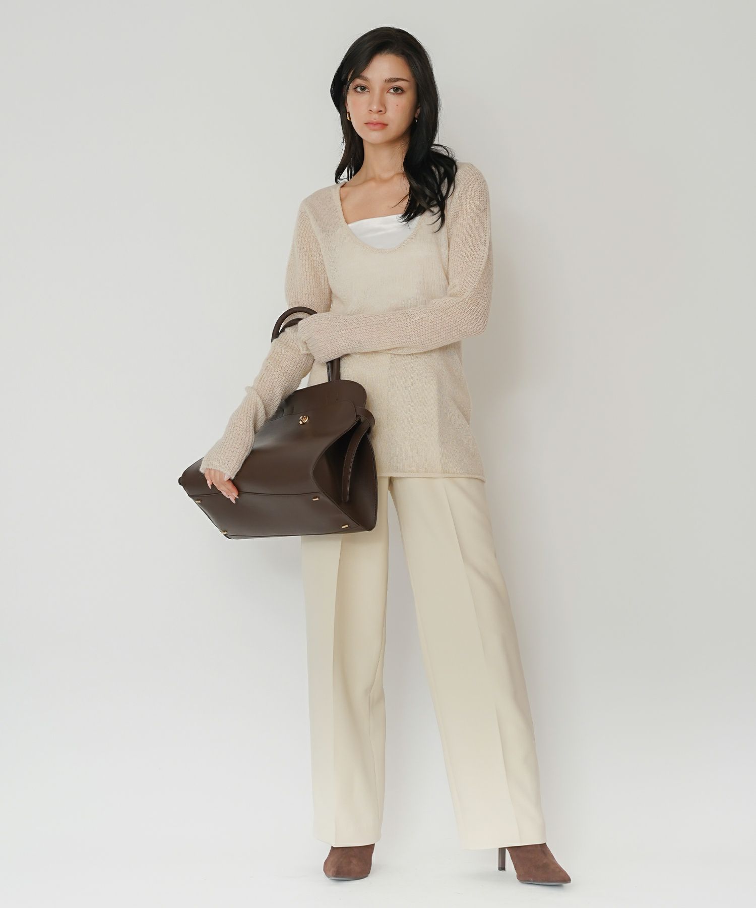 背中見せ 2way ラメニット シアーニット タイトトップス 韓国風 綺麗め 細見え カジュアル KINO THE KEI