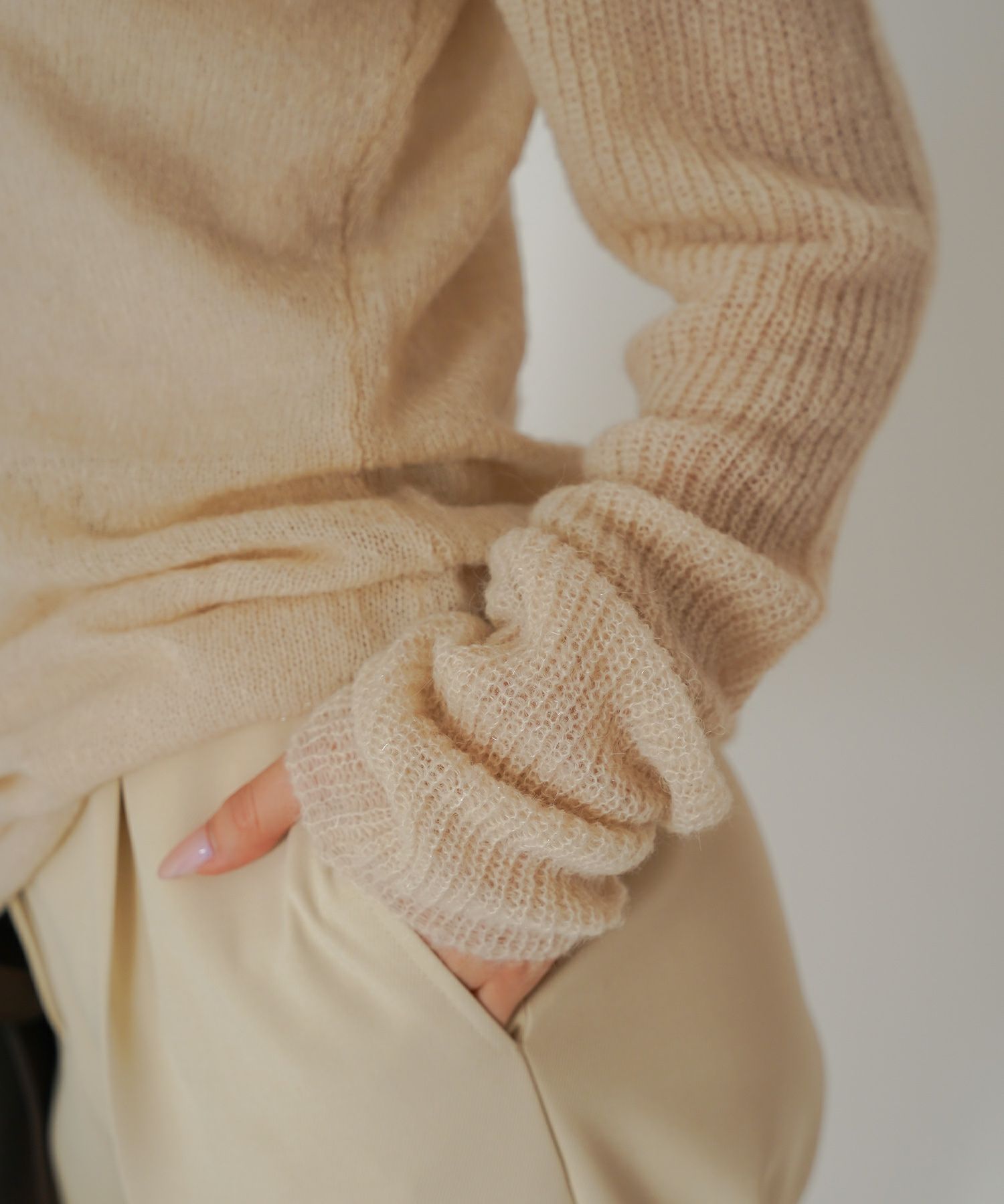 背中見せ 2way ラメニット シアーニット タイトトップス 韓国風 綺麗め 細見え カジュアル KINO THE KEI