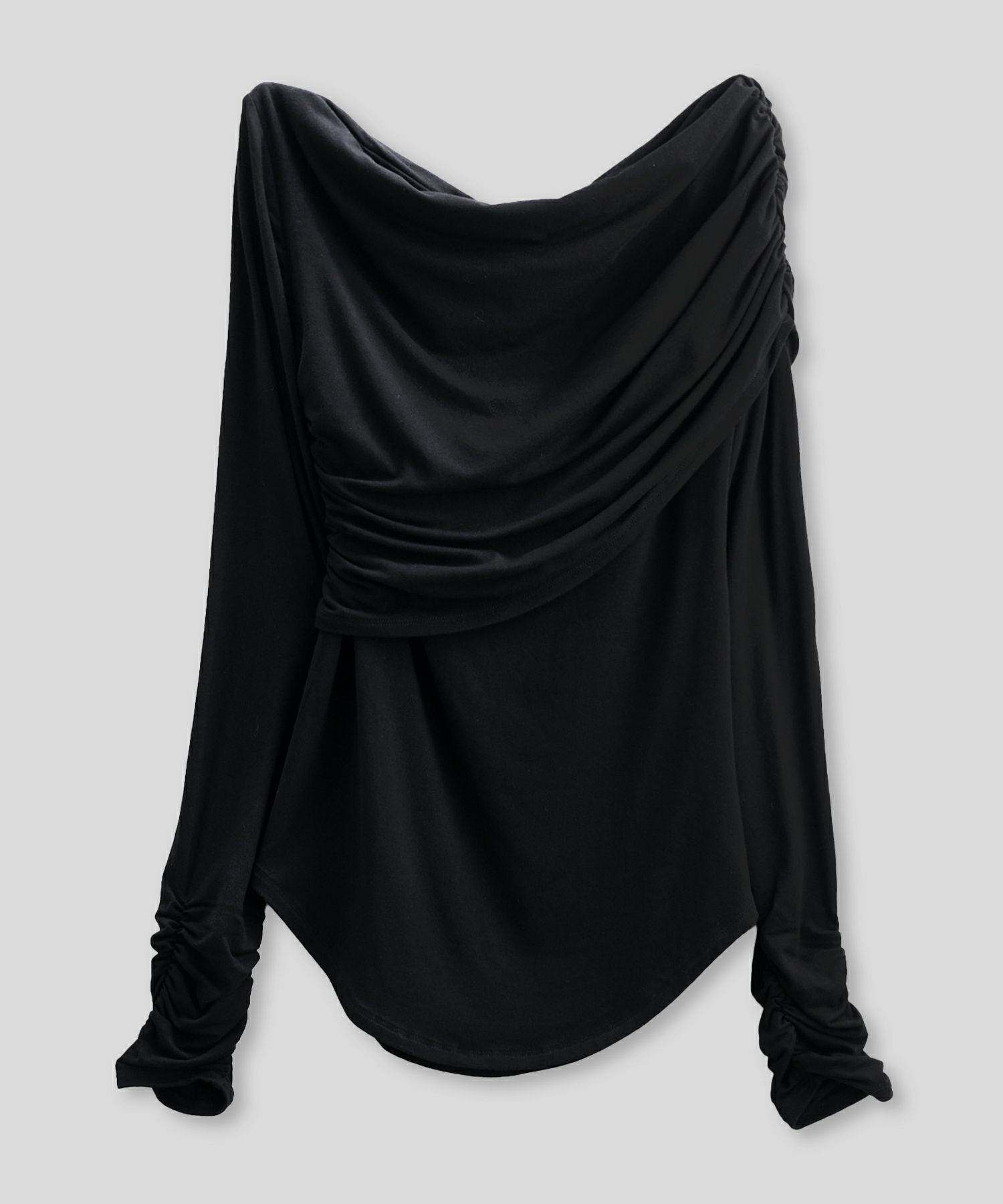 ワンショル オフショル ドレープ お仕事 オフィス アシンメトリー ロンT タイトTシャツ KINO THE KEI