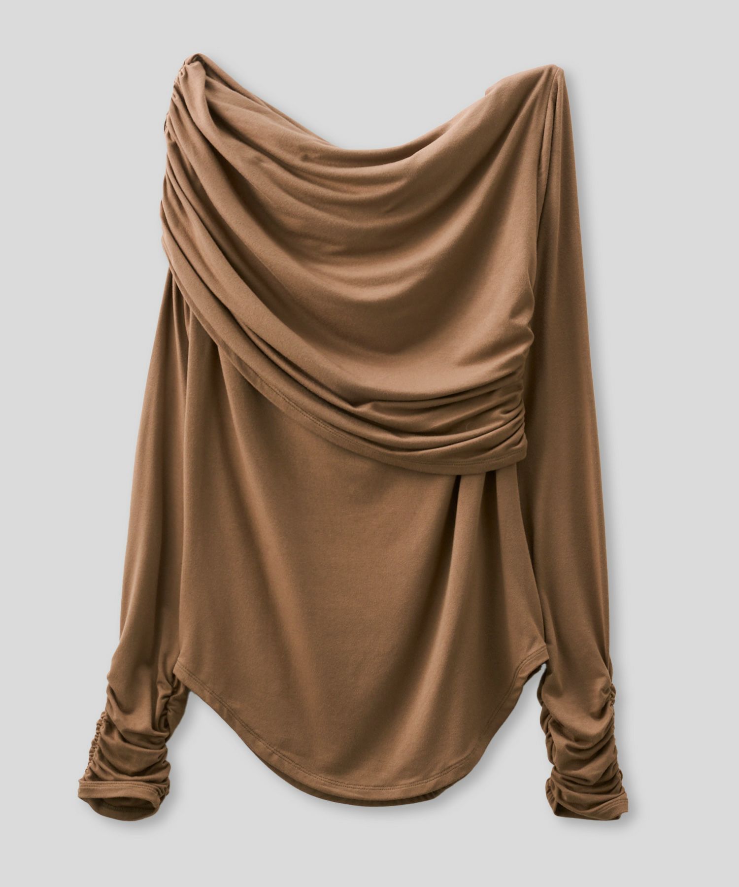 ワンショル オフショル ドレープ お仕事 オフィス アシンメトリー ロンT タイトTシャツ KINO THE KEI