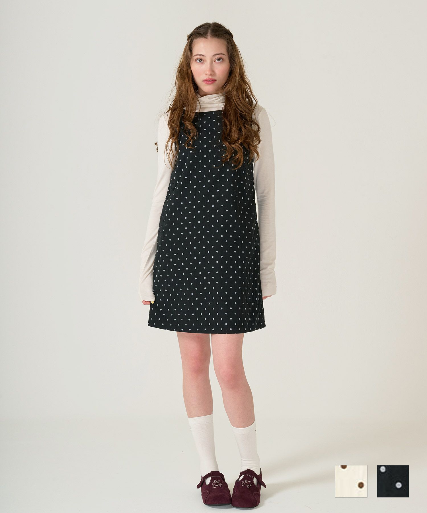 ドット/ジャンスカ/ワンピース/ブラック