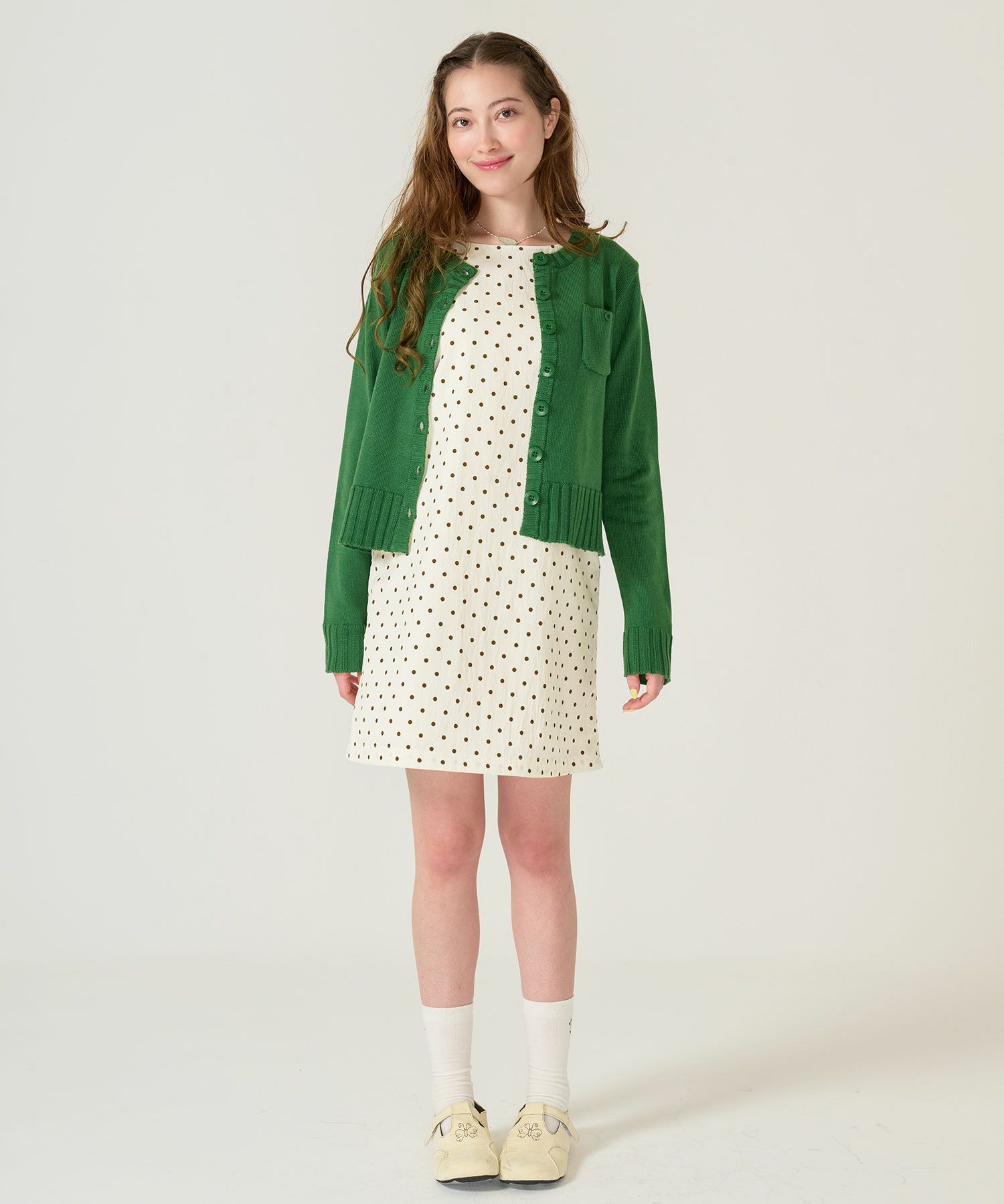 ドット/アイボリー/ジャンスカ/ワンピース