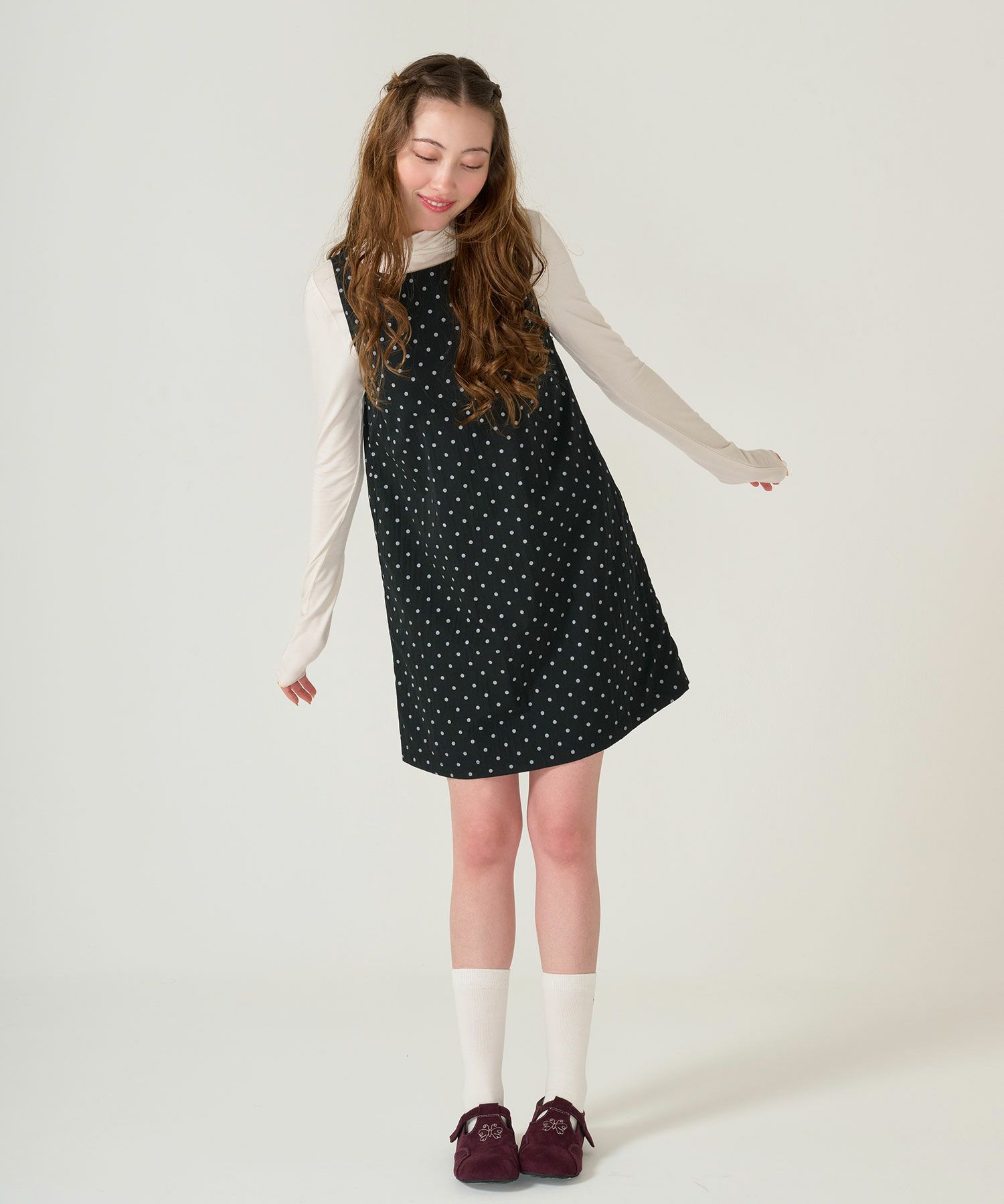 ドット/ジャンスカ/ワンピース/ブラック
