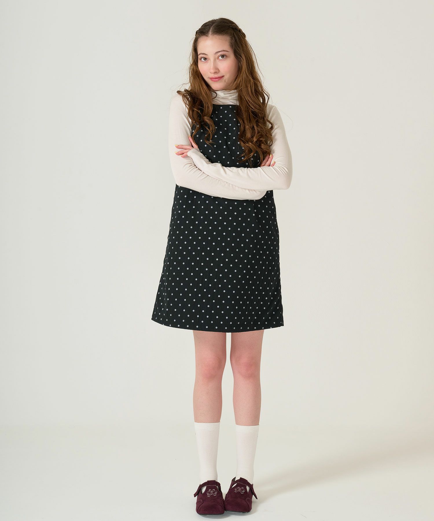 ドット/ジャンスカ/ワンピース/ブラック