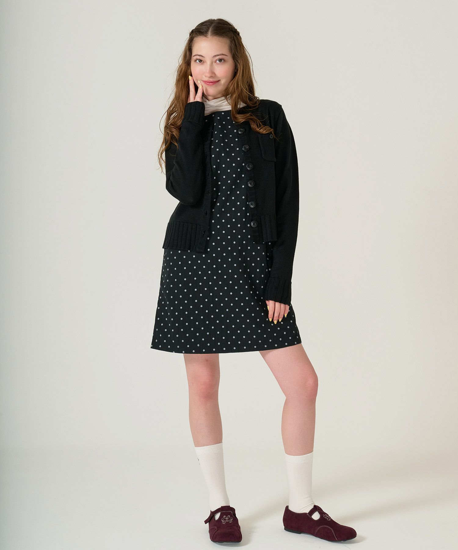 ドット/ジャンスカ/ワンピース/ブラック