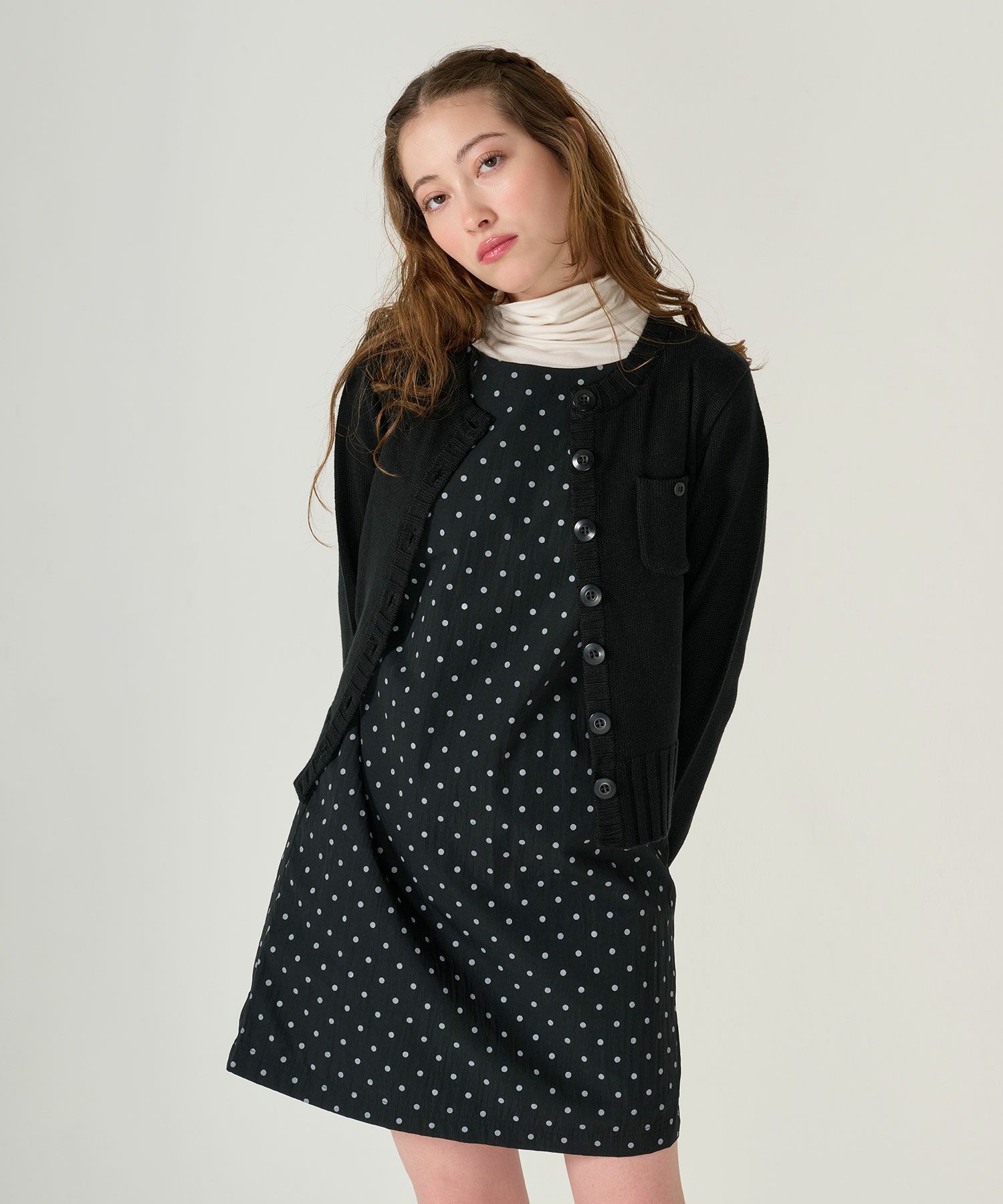 ドット/ジャンスカ/ワンピース/ブラック