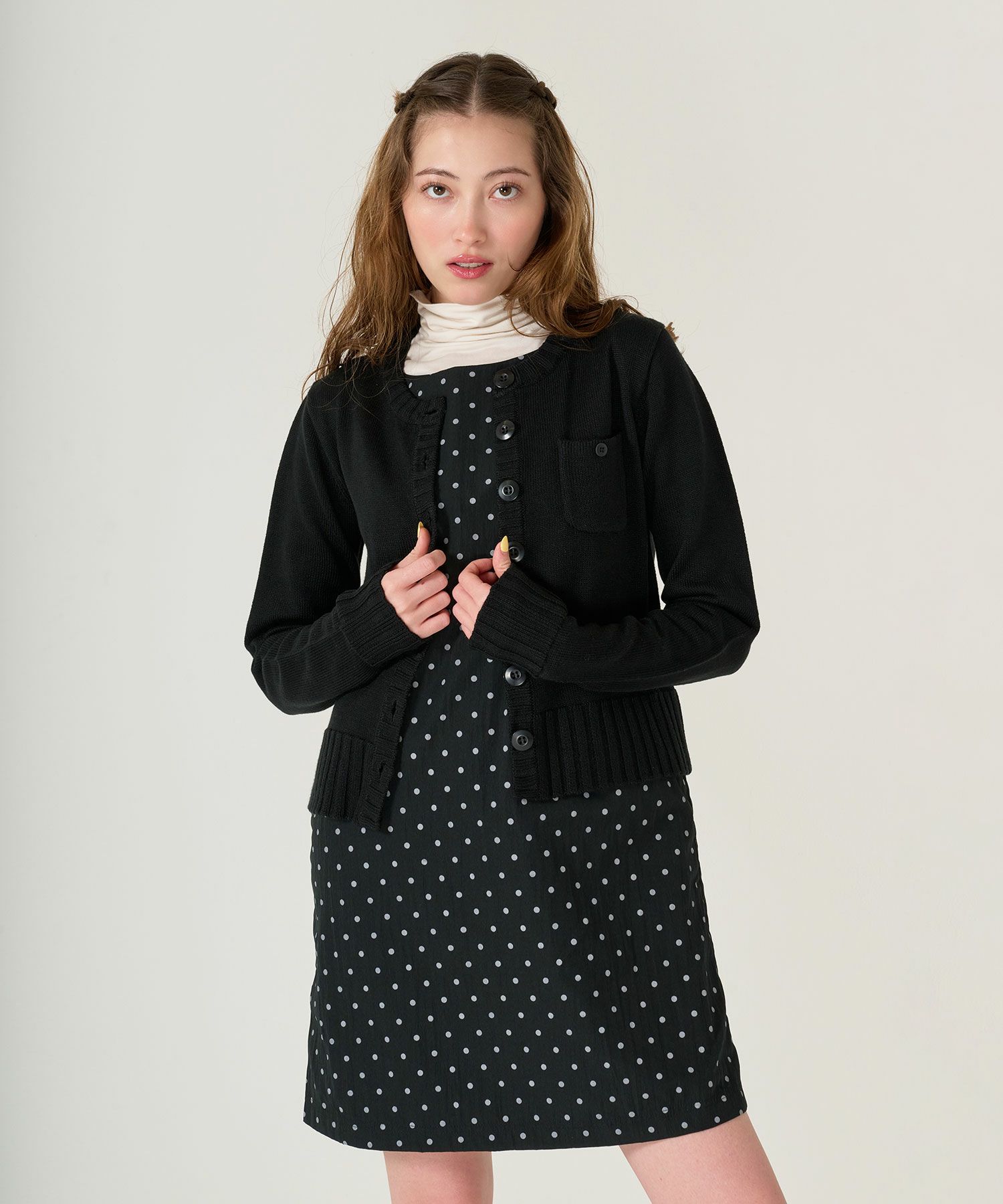 ドット/ジャンスカ/ワンピース/ブラック