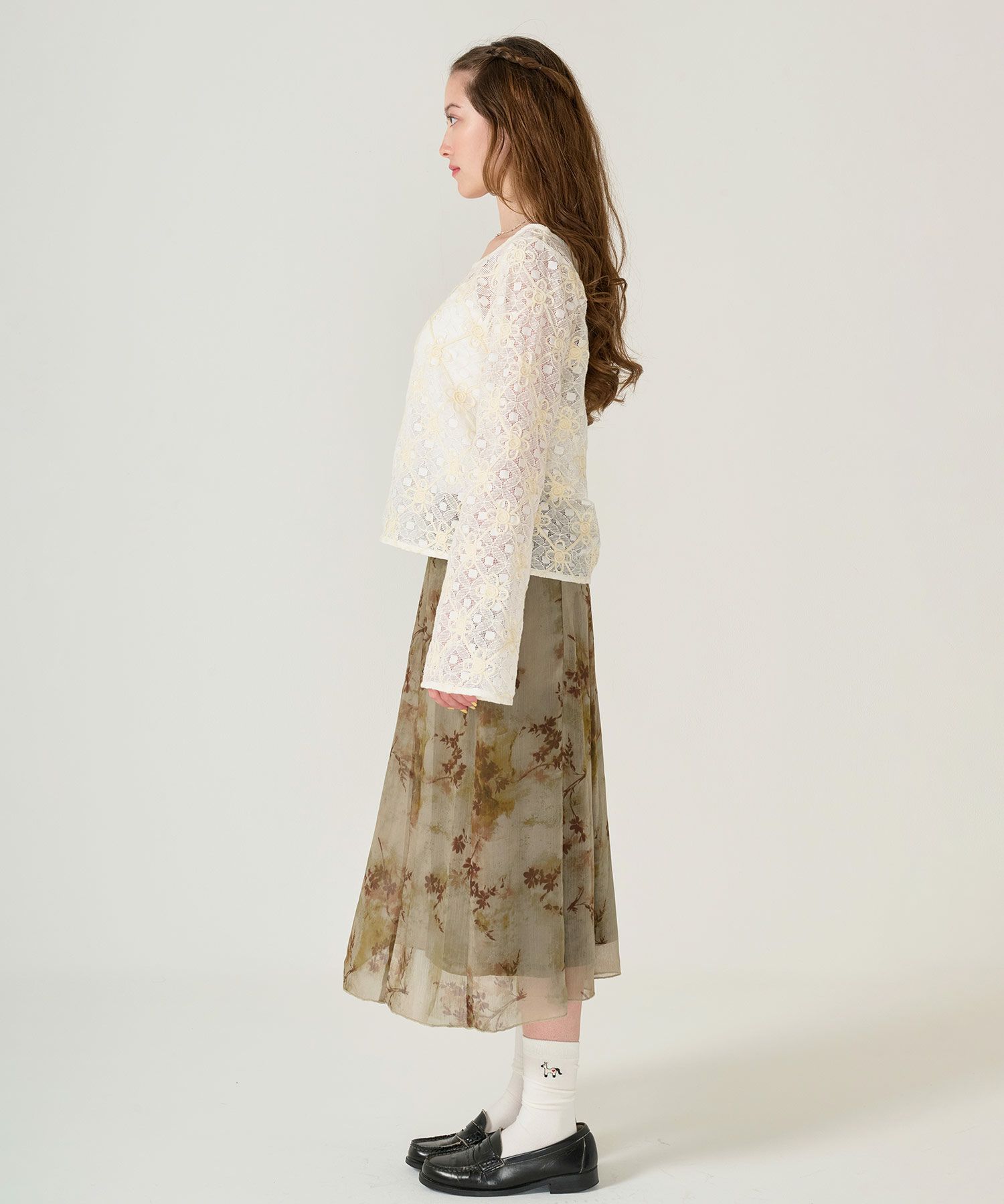 フラワー/刺繍/ トップス/ホワイト