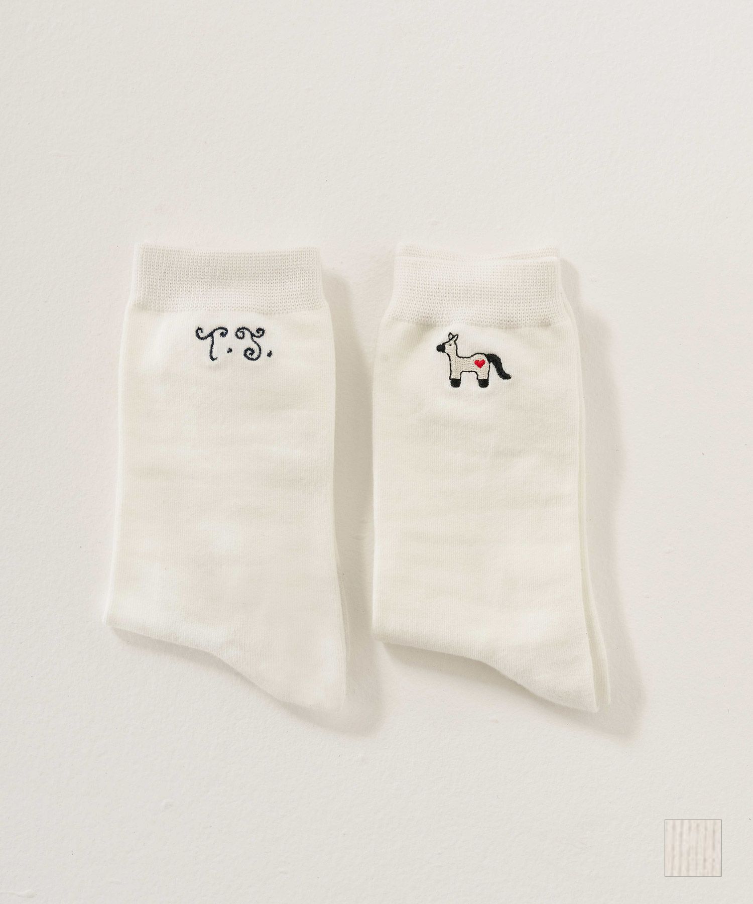 刺繍/ソックス/ポニー/白靴下