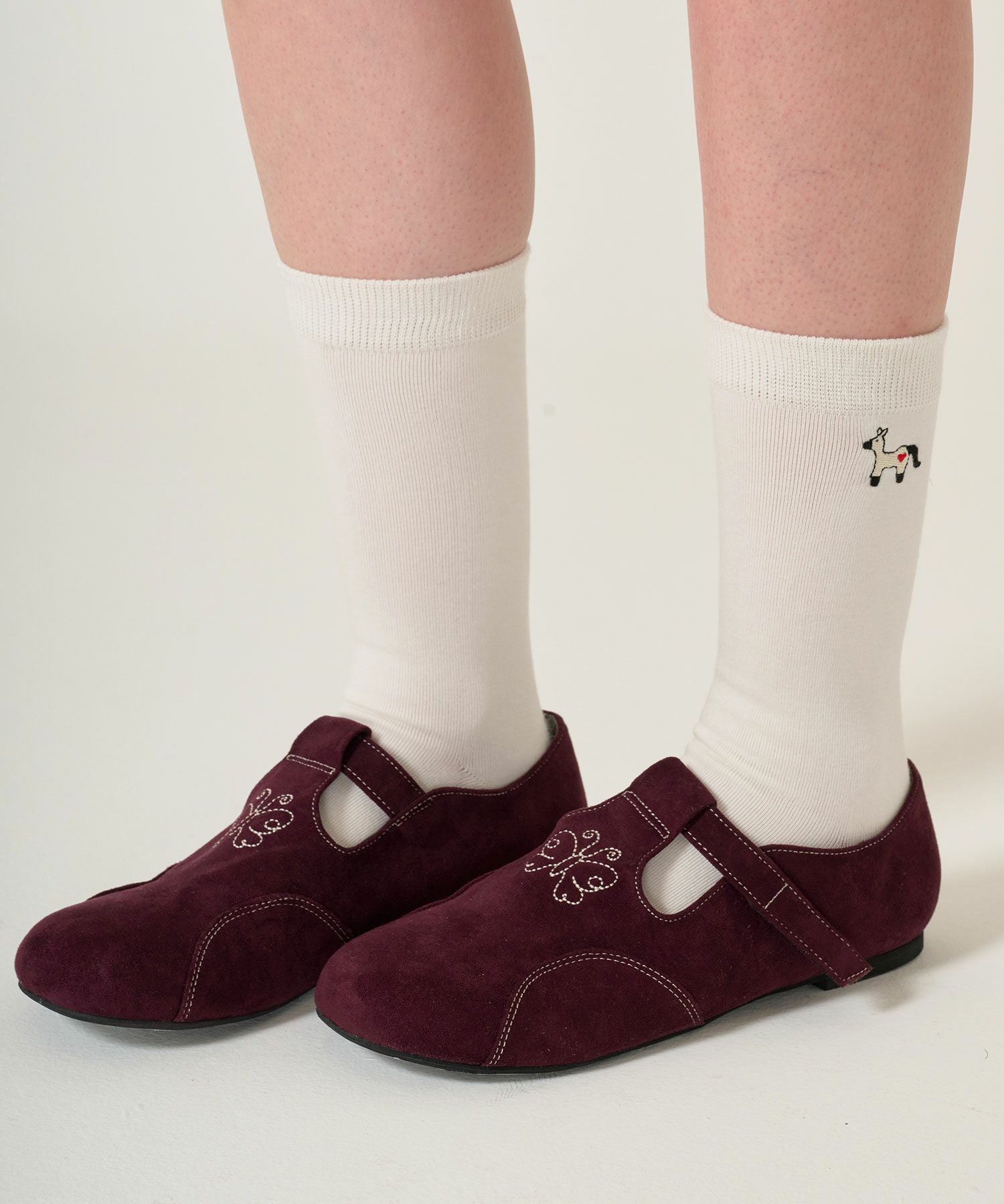 刺繍/ソックス/ポニー/白靴下