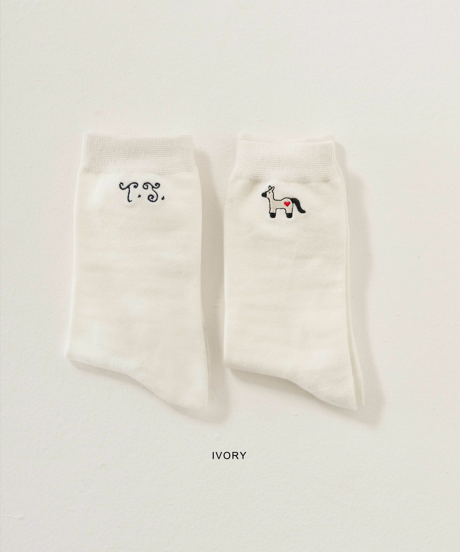 刺繍/ソックス/ポニー/白靴下