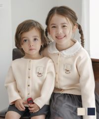 vanillerkids木馬エンブレムカーディガンlerevevanillerアイボリー/クラシックネイビー