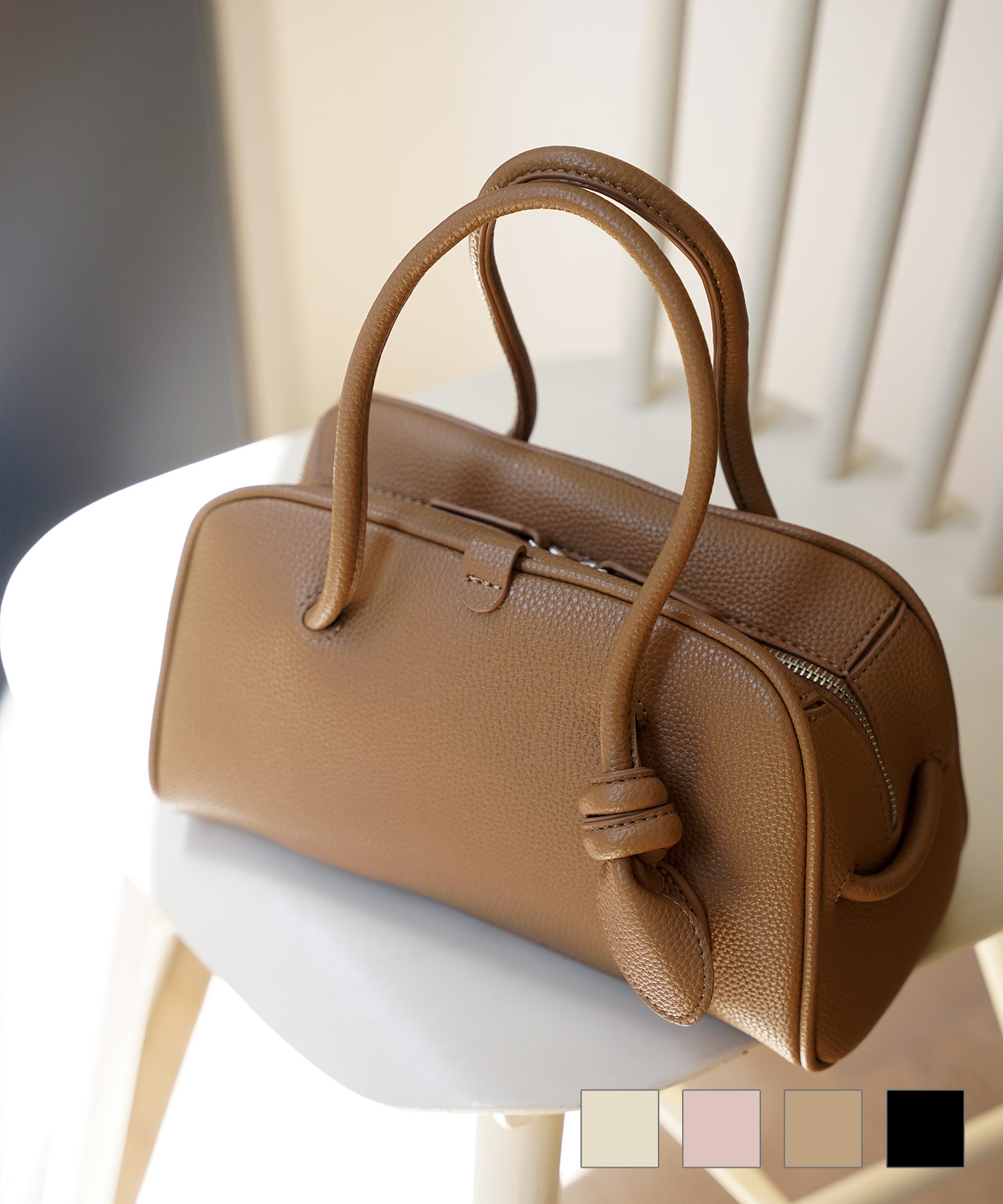 レディース バッグ きれいめ カジュアル ボストンバッグ 合皮 アイボリー/ピンク/ブラウン/ブラック/フリー