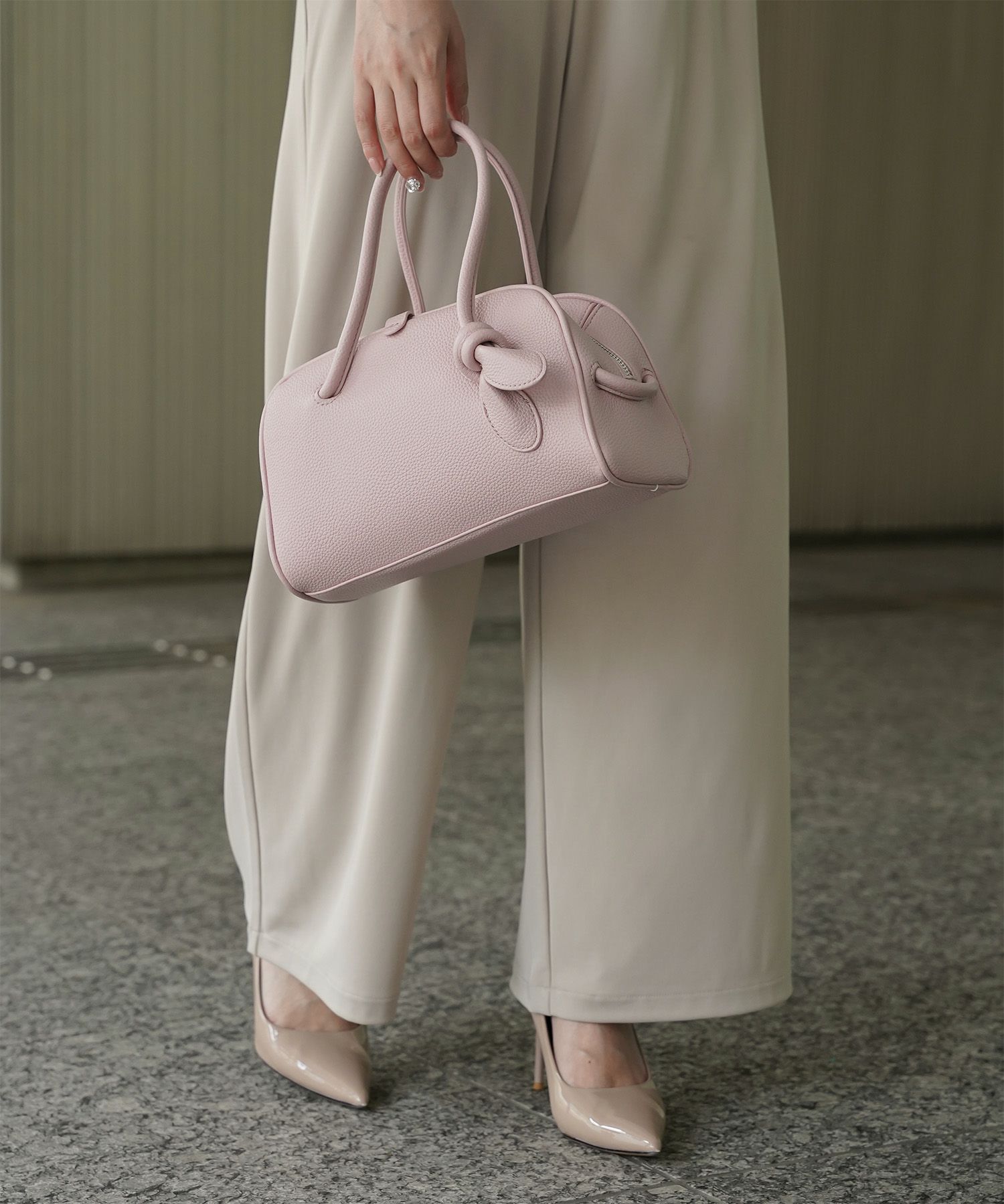 レディース バッグ きれいめ カジュアル ボストンバッグ 合皮 アイボリー/ピンク/ブラウン/ブラック/フリー