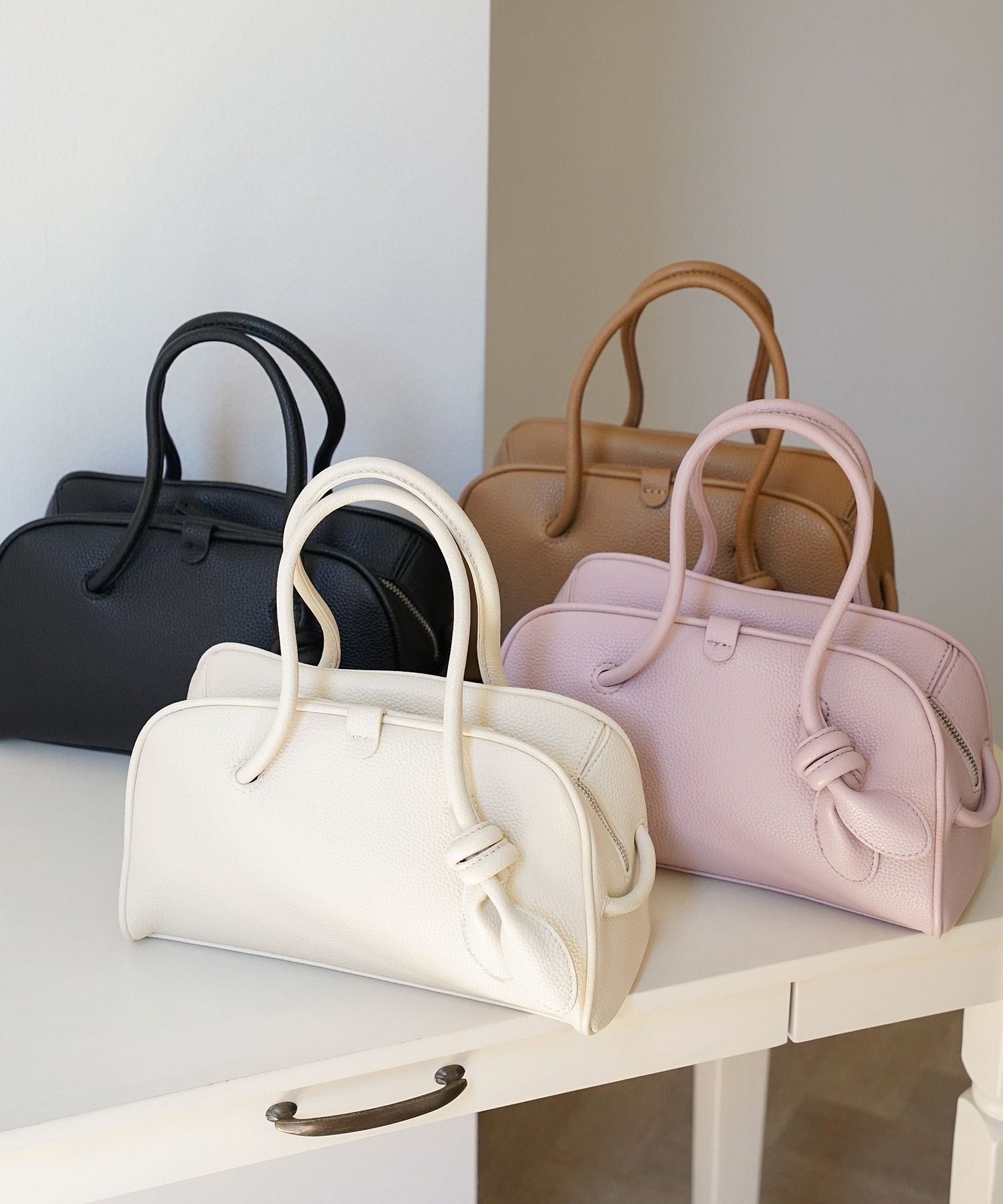 レディース バッグ きれいめ カジュアル ボストンバッグ 合皮 アイボリー/ピンク/ブラウン/ブラック/フリー