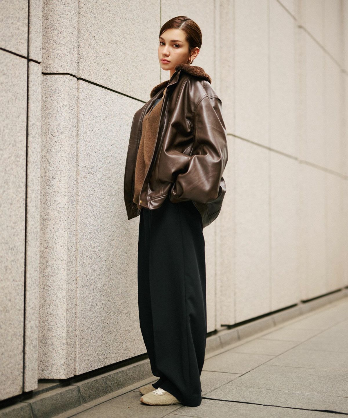 古着 ヴィンテージ ボア ライダース バイカーズブルゾン ユニセックス メンズライク ボーイッシュ 韓国風 綺麗め 細見え カジュアル KINO THE KEI