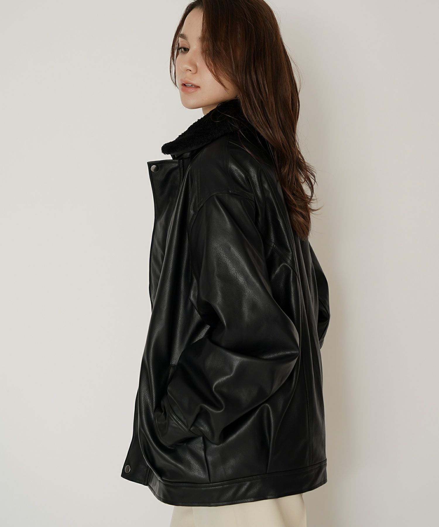 古着 ヴィンテージ ボア ライダース バイカーズブルゾン ユニセックス メンズライク ボーイッシュ 韓国風 綺麗め 細見え カジュアル KINO THE KEI