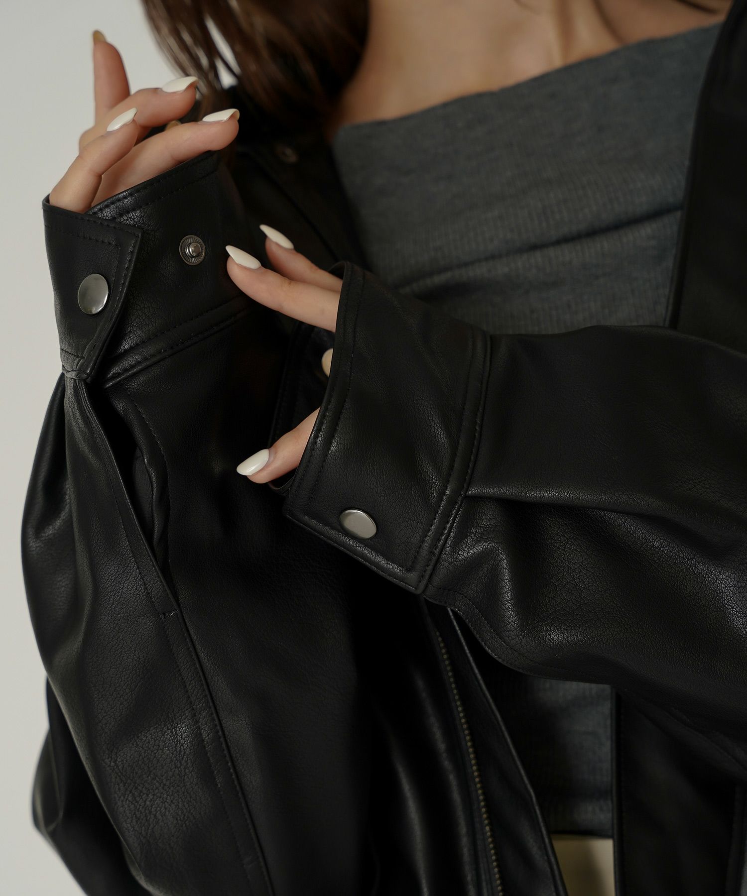 古着 ヴィンテージ ボア ライダース バイカーズブルゾン ユニセックス メンズライク ボーイッシュ 韓国風 綺麗め 細見え カジュアル KINO THE KEI