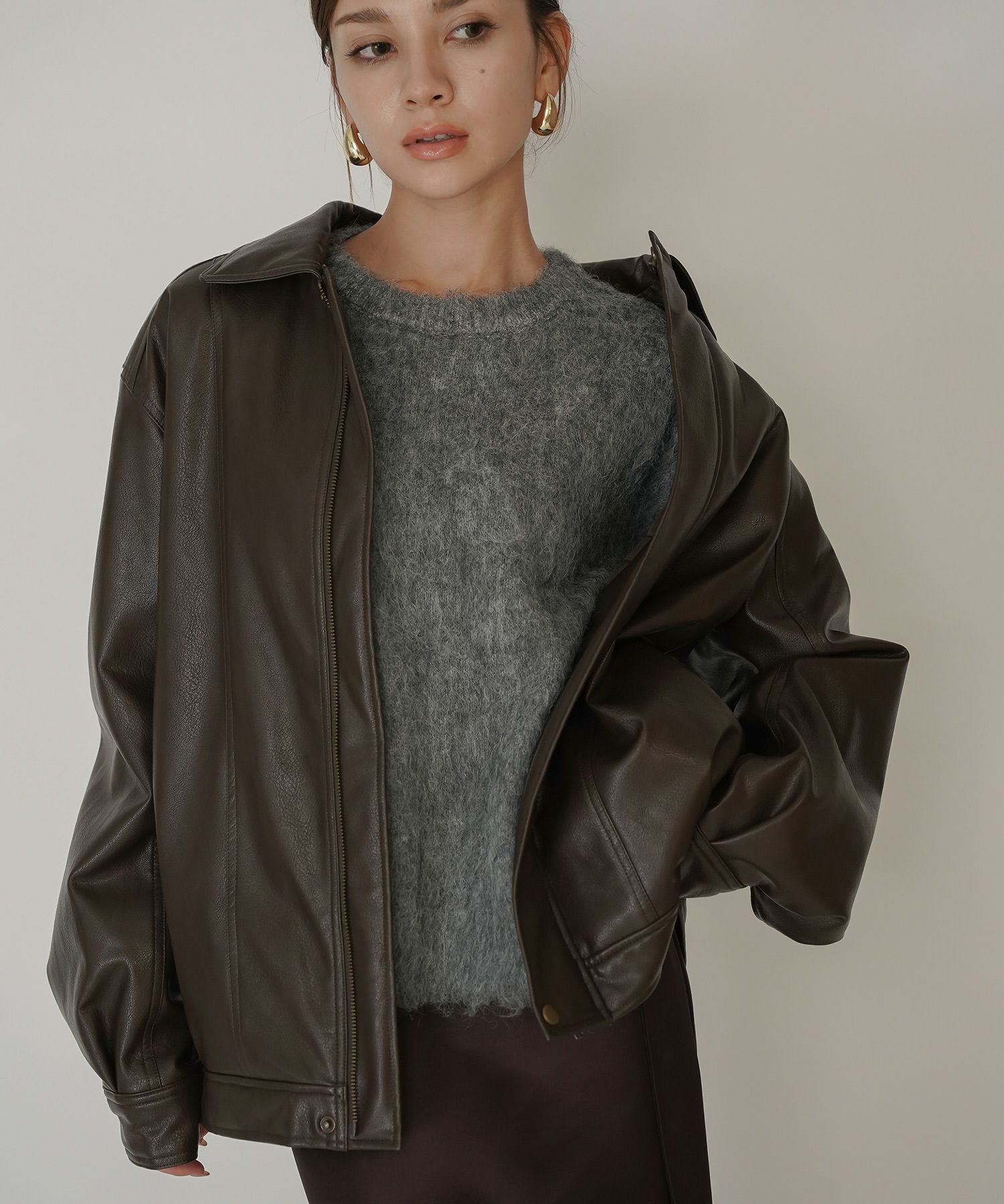 古着 ヴィンテージ ボア ライダース バイカーズブルゾン ユニセックス メンズライク ボーイッシュ 韓国風 綺麗め 細見え カジュアル KINO THE KEI