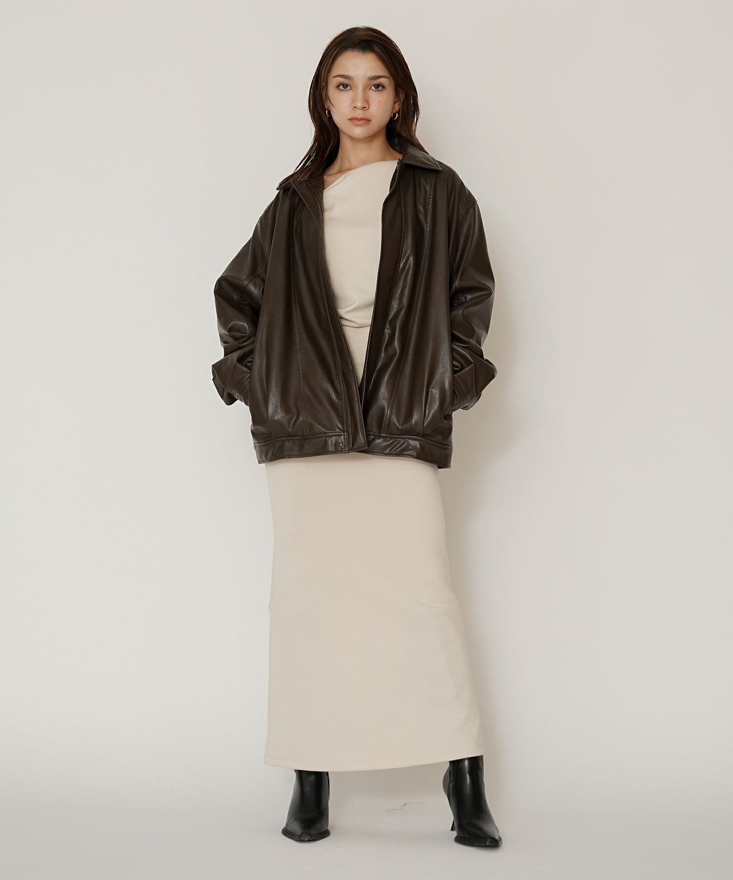 古着 ヴィンテージ ボア ライダース バイカーズブルゾン ユニセックス メンズライク ボーイッシュ 韓国風 綺麗め 細見え カジュアル KINO THE KEI