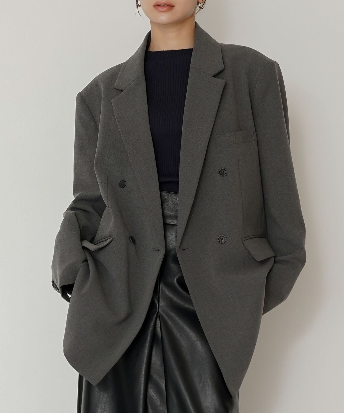 モード 肩幅 大きめ ブレザー アウター ビジネス 秋 韓国系 綺麗め 細見え カジュアル KINO THE KEI