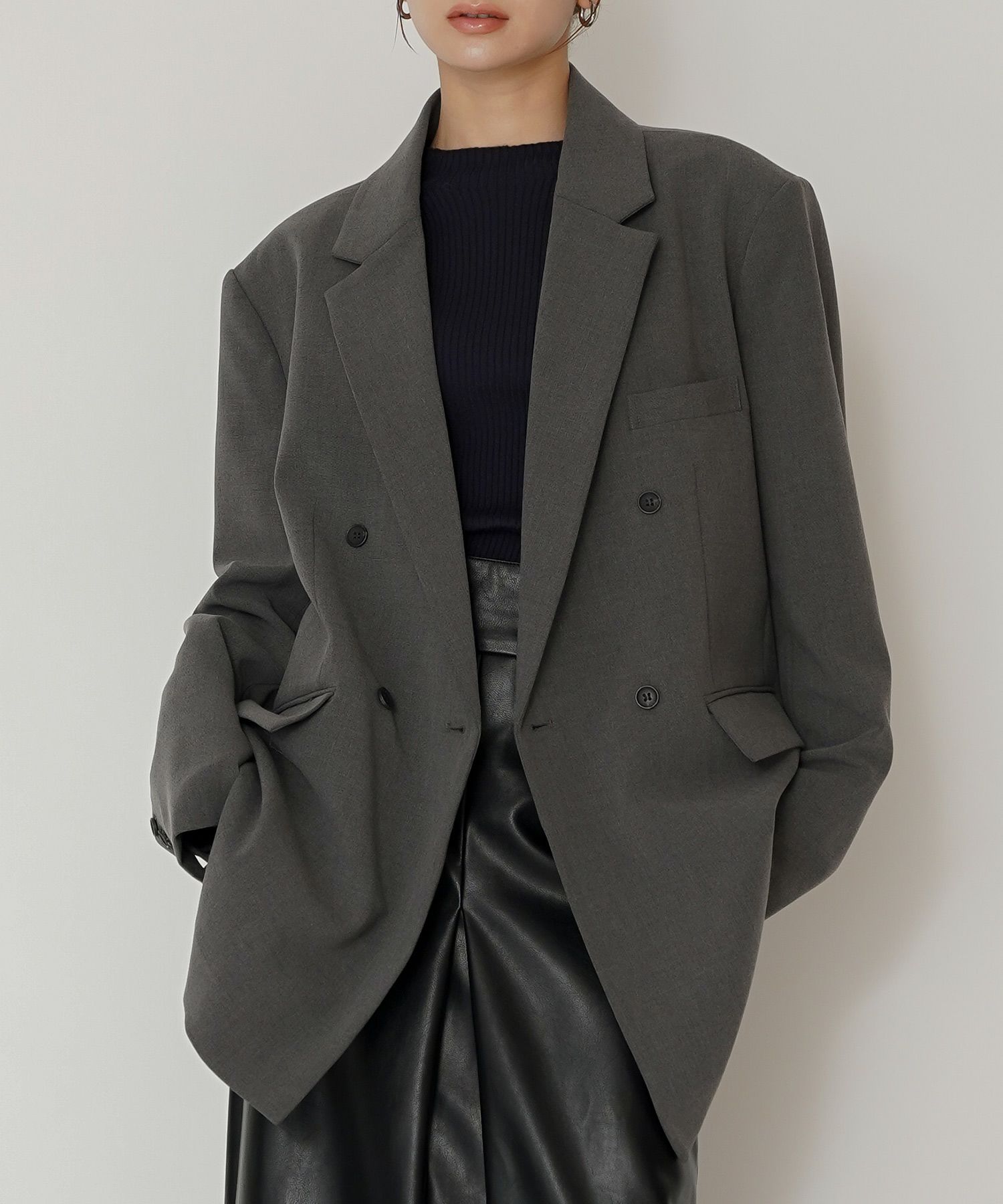 モード 肩幅 大きめ ブレザー アウター ビジネス 秋 韓国系 綺麗め 細見え カジュアル KINO THE KEI