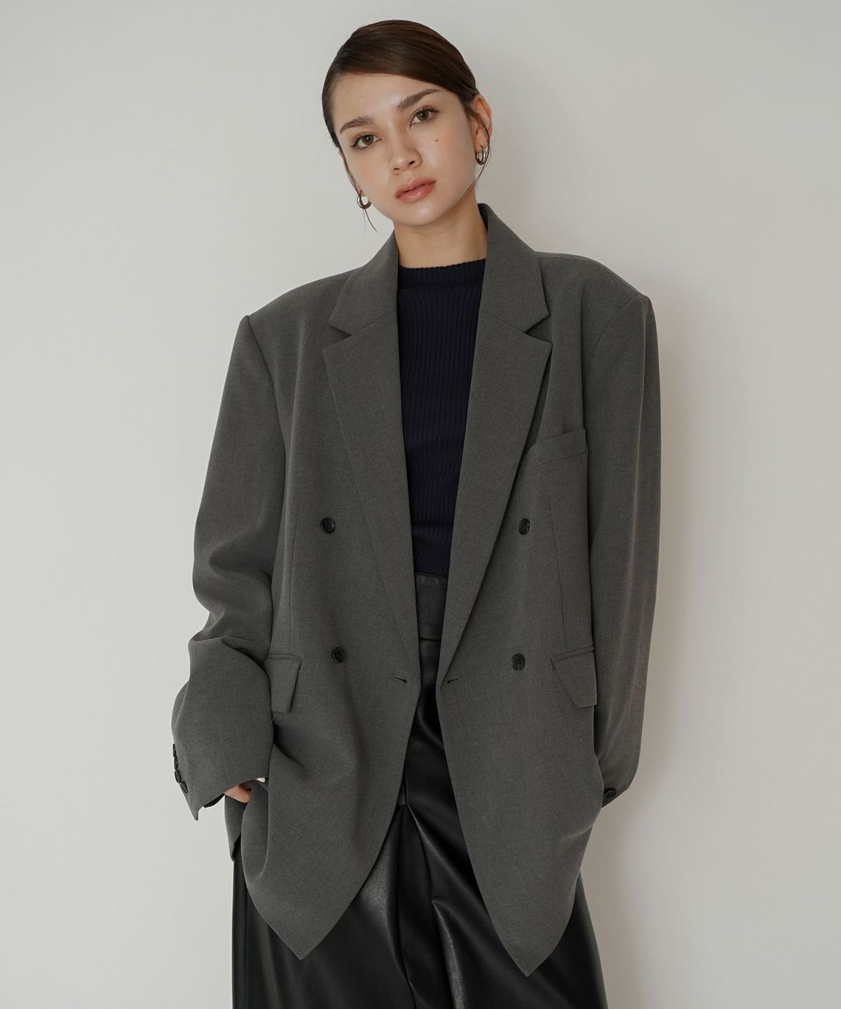 モード 肩幅 大きめ ブレザー アウター ビジネス 秋 韓国系 綺麗め 細見え カジュアル KINO THE KEI