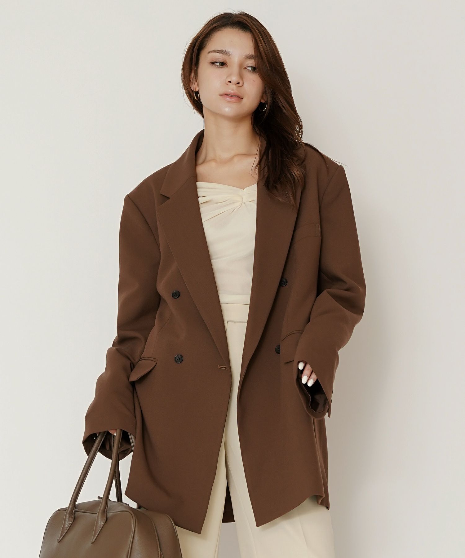 モード 肩幅 大きめ ブレザー アウター ビジネス 秋 韓国系 綺麗め 細見え カジュアル KINO THE KEI