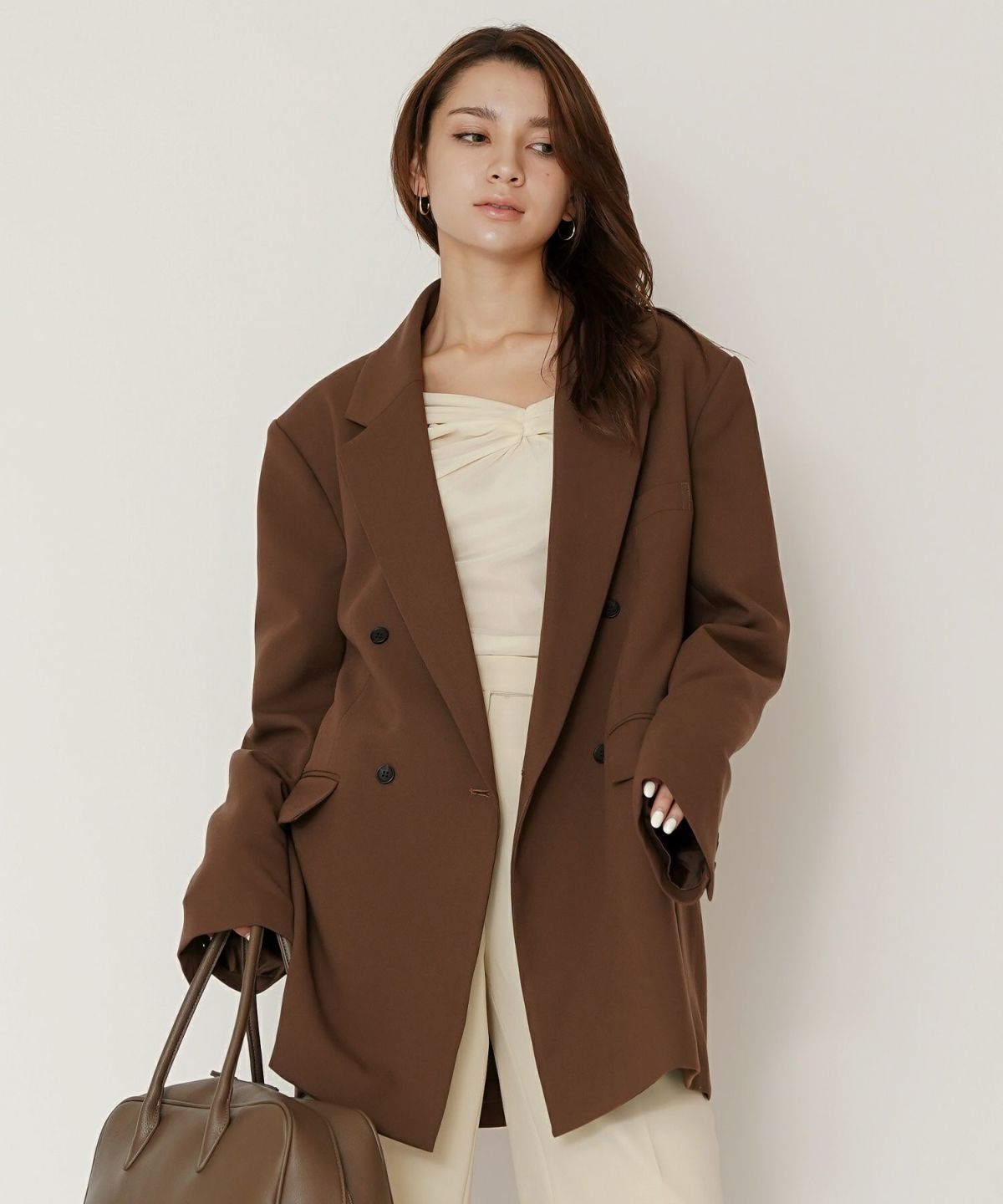 モード 肩幅 大きめ ブレザー アウター ビジネス 秋 韓国系 綺麗め 細見え カジュアル KINO THE KEI