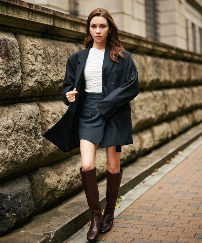 モード 肩幅 大きめ ブレザー アウター ビジネス 秋 韓国系 綺麗め 細見え カジュアル KINO THE KEI