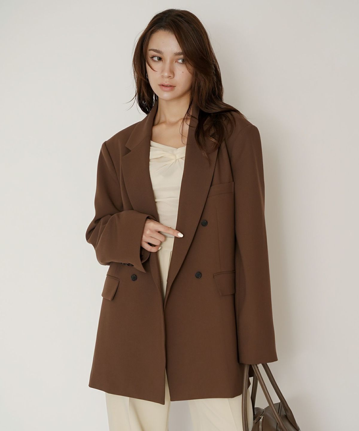 モード 肩幅 大きめ ブレザー アウター ビジネス 秋 韓国系 綺麗め 細見え カジュアル KINO THE KEI