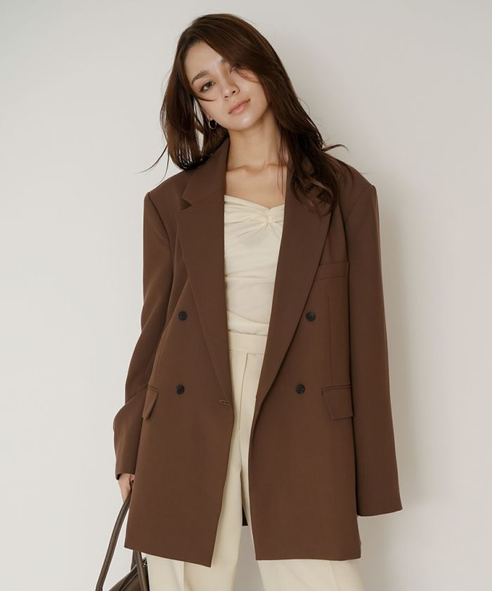 モード 肩幅 大きめ ブレザー アウター ビジネス 秋 韓国系 綺麗め 細見え カジュアル KINO THE KEI