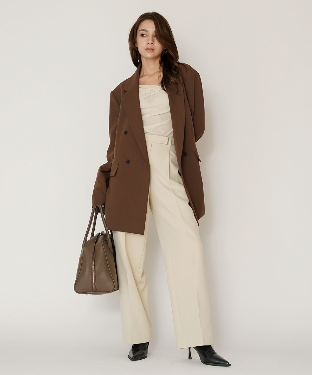 モード 肩幅 大きめ ブレザー アウター ビジネス 秋 韓国系 綺麗め 細見え カジュアル KINO THE KEI