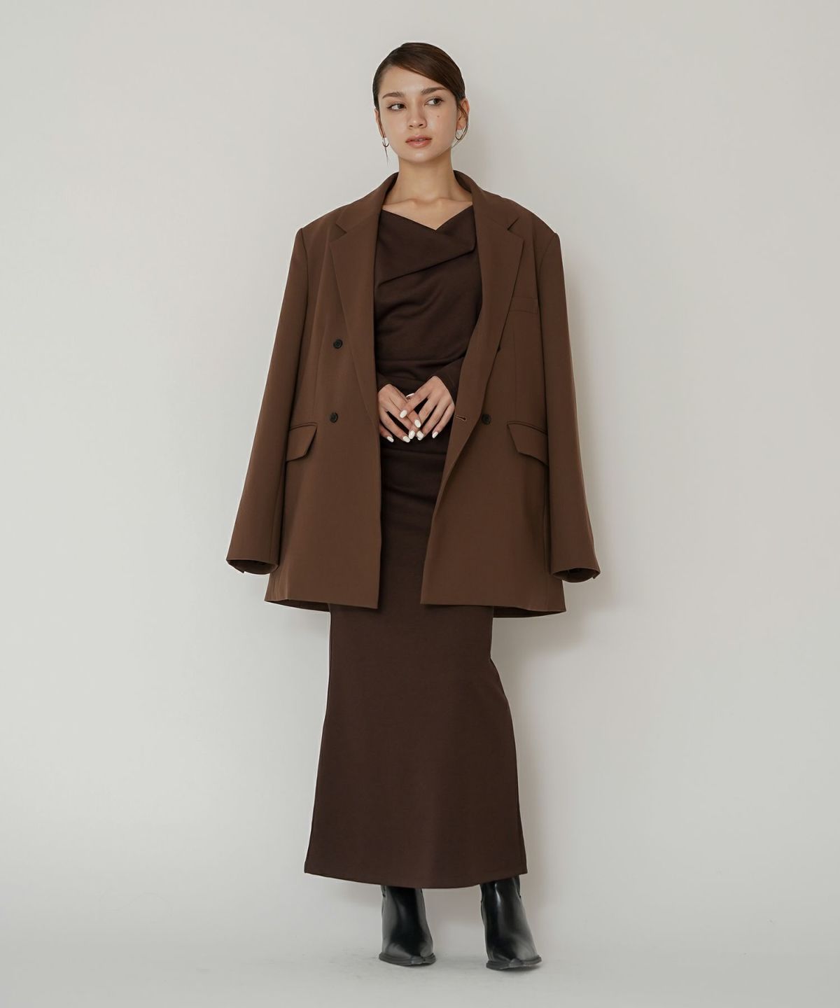 モード 肩幅 大きめ ブレザー アウター ビジネス 秋 韓国系 綺麗め 細見え カジュアル KINO THE KEI