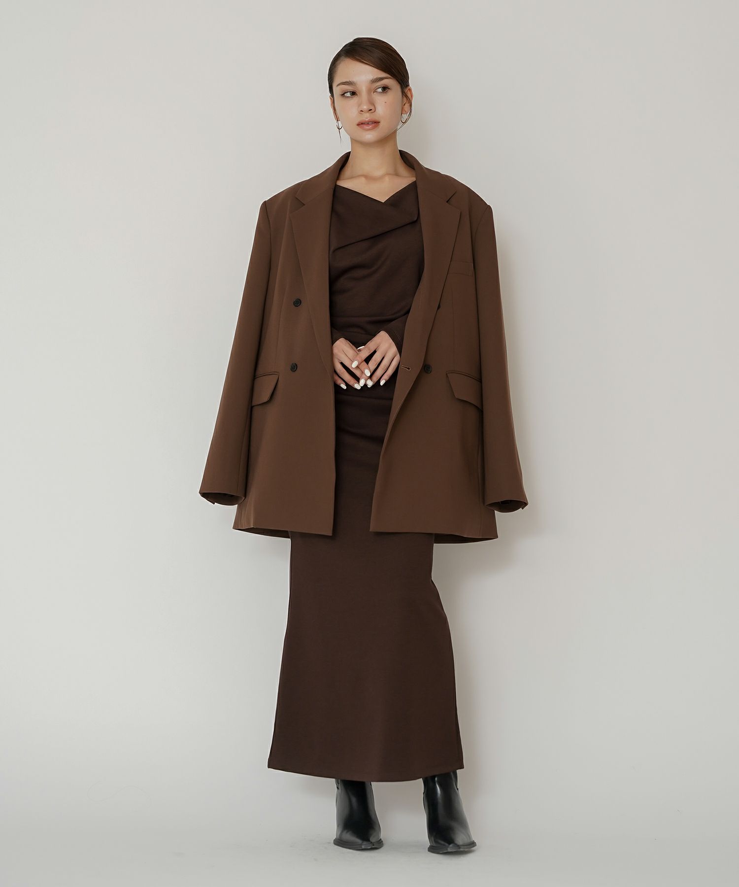 モード 肩幅 大きめ ブレザー アウター ビジネス 秋 韓国系 綺麗め 細見え カジュアル KINO THE KEI