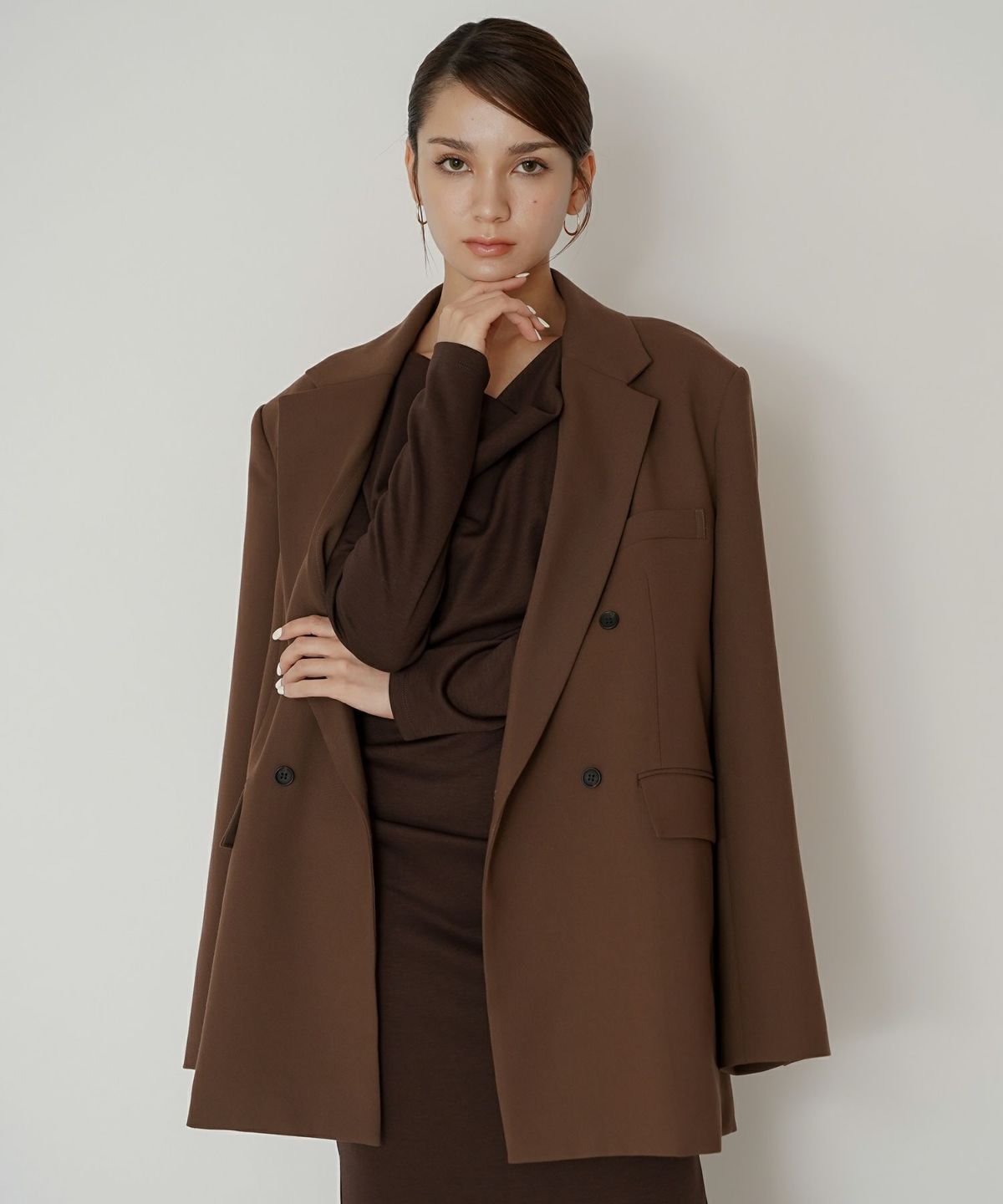 モード 肩幅 大きめ ブレザー アウター ビジネス 秋 韓国系 綺麗め 細見え カジュアル KINO THE KEI