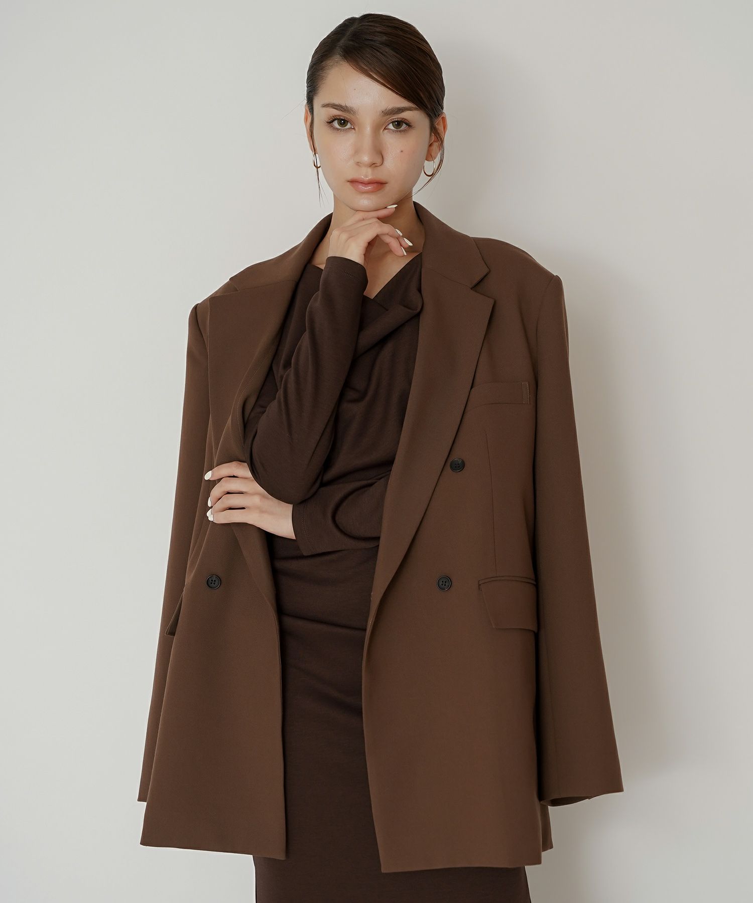 モード 肩幅 大きめ ブレザー アウター ビジネス 秋 韓国系 綺麗め 細見え カジュアル KINO THE KEI