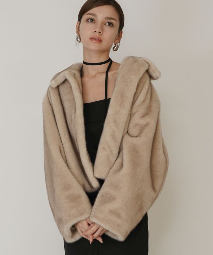 大人かわいい 上品 ディナー デート コンパクト クロップド丈 ファーコート 軽い 韓国風 綺麗め 細見え カジュアル KINO THE KEI