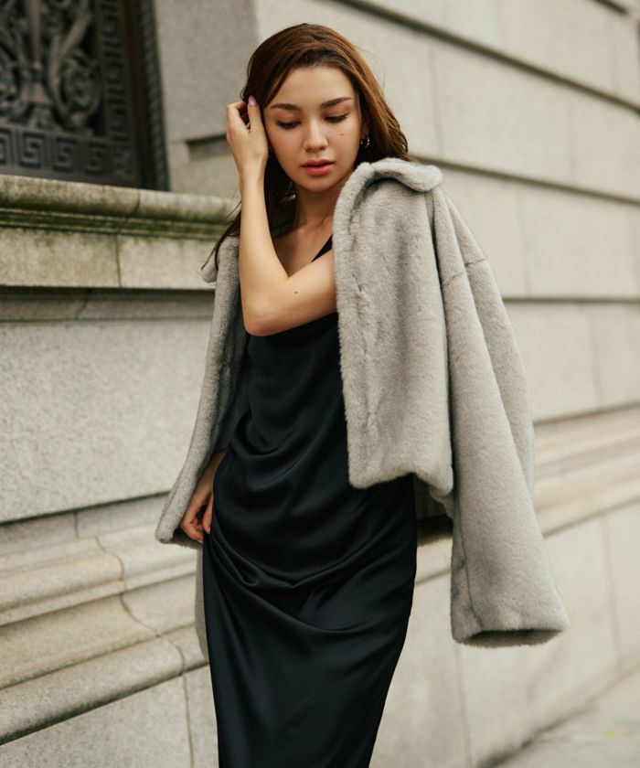 大人かわいい 上品 ディナー デート コンパクト クロップド丈 ファーコート 軽い 韓国風 綺麗め 細見え カジュアル KINO THE KEI