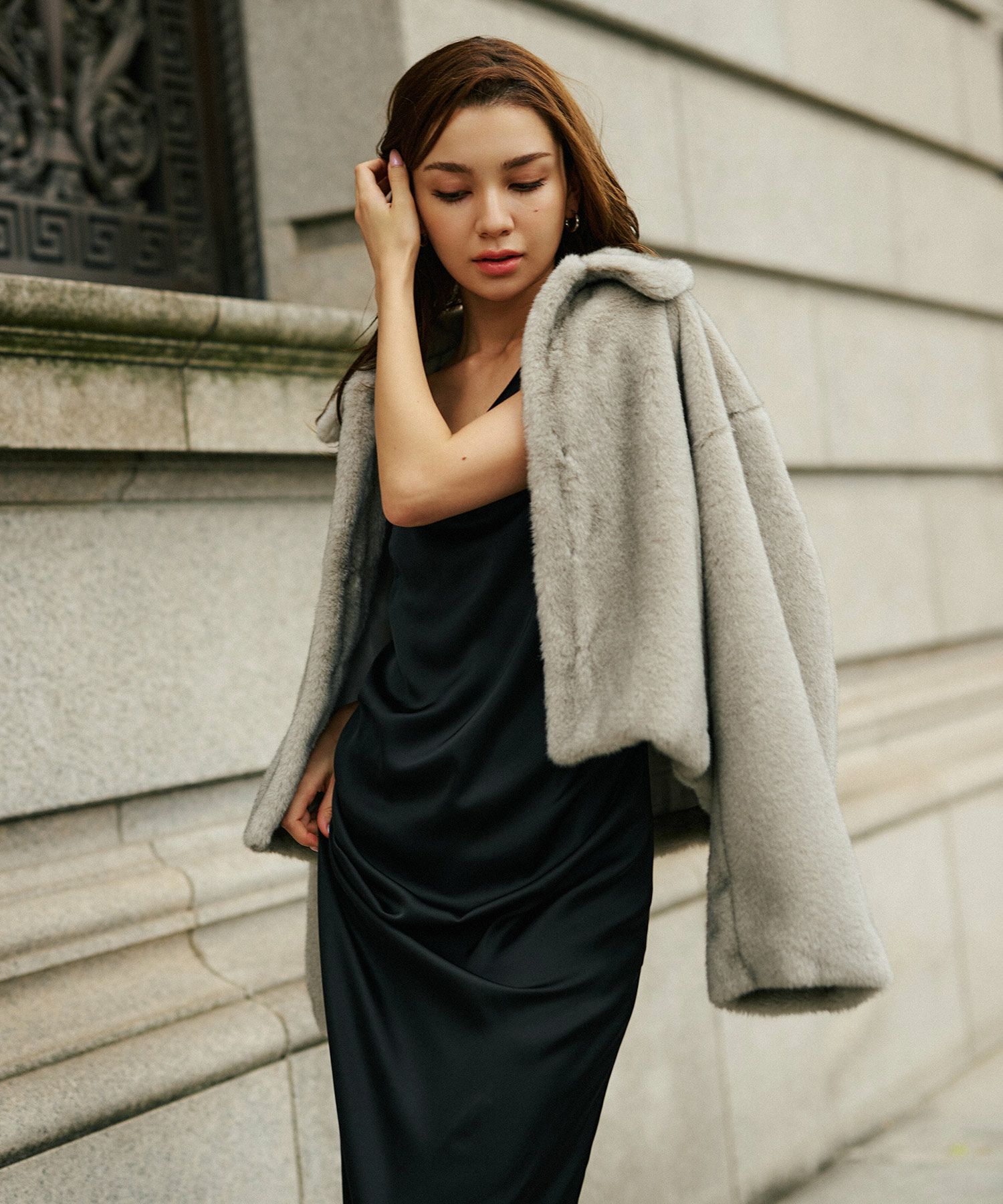 大人かわいい 上品 ディナー デート コンパクト クロップド丈 ファーコート 軽い 韓国風 綺麗め 細見え カジュアル KINO THE KEI