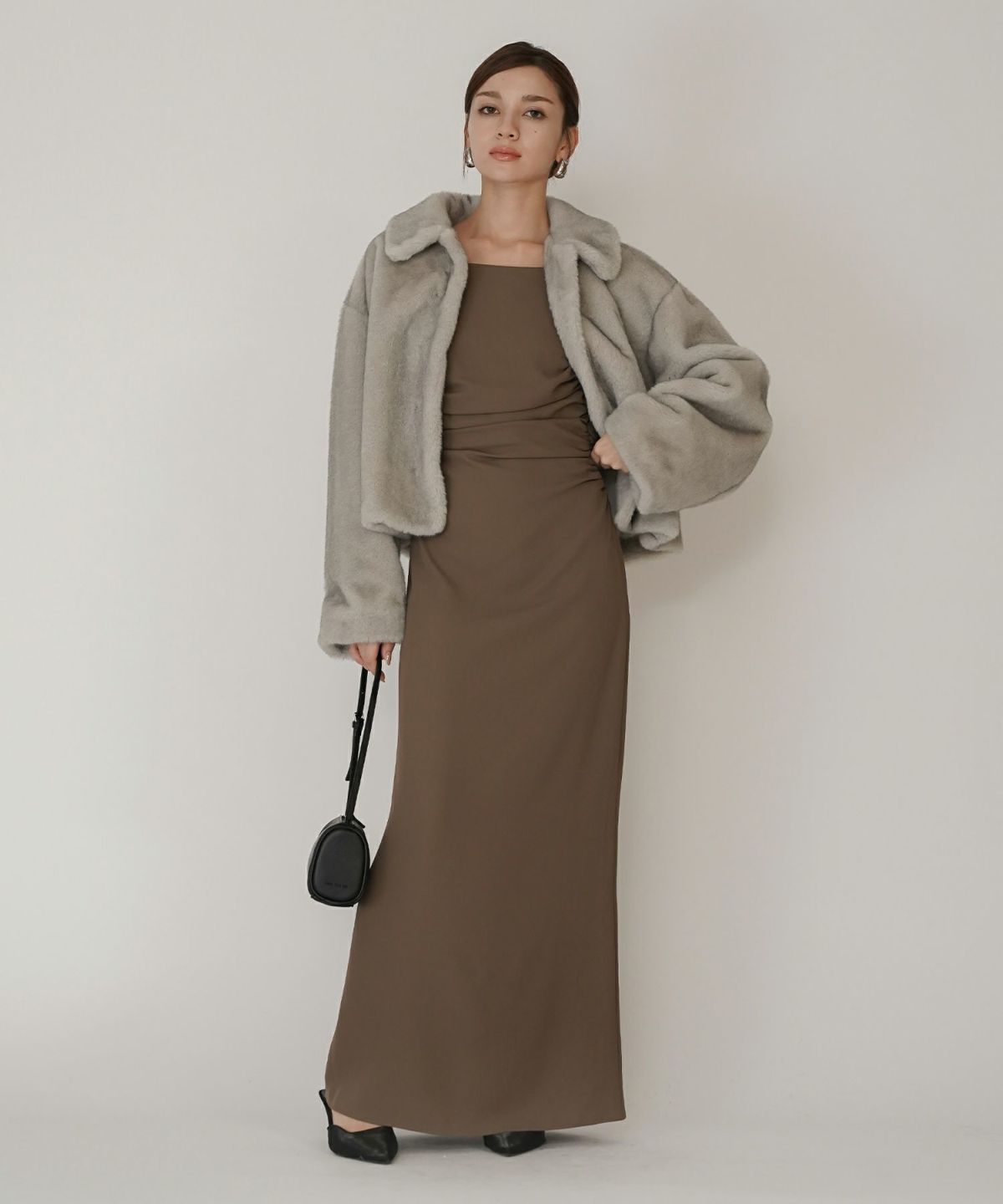 大人かわいい 上品 ディナー デート コンパクト クロップド丈 ファーコート 軽い 韓国風 綺麗め 細見え カジュアル KINO THE KEI