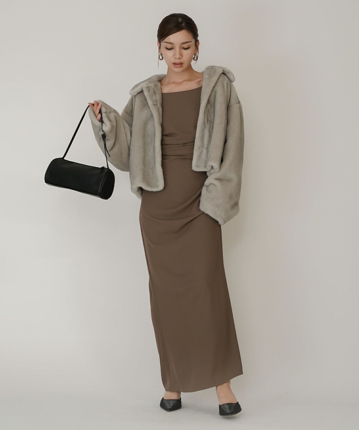 大人かわいい 上品 ディナー デート コンパクト クロップド丈 ファーコート 軽い 韓国風 綺麗め 細見え カジュアル KINO THE KEI