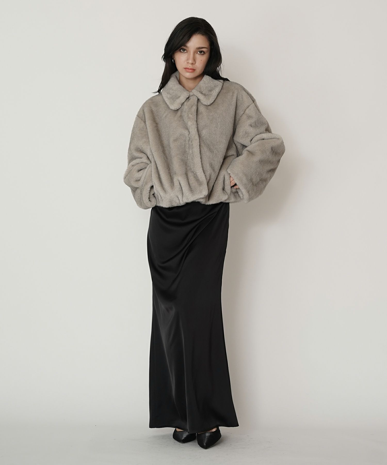 大人かわいい 上品 ディナー デート コンパクト クロップド丈 ファーコート 軽い 韓国風 綺麗め 細見え カジュアル KINO THE KEI