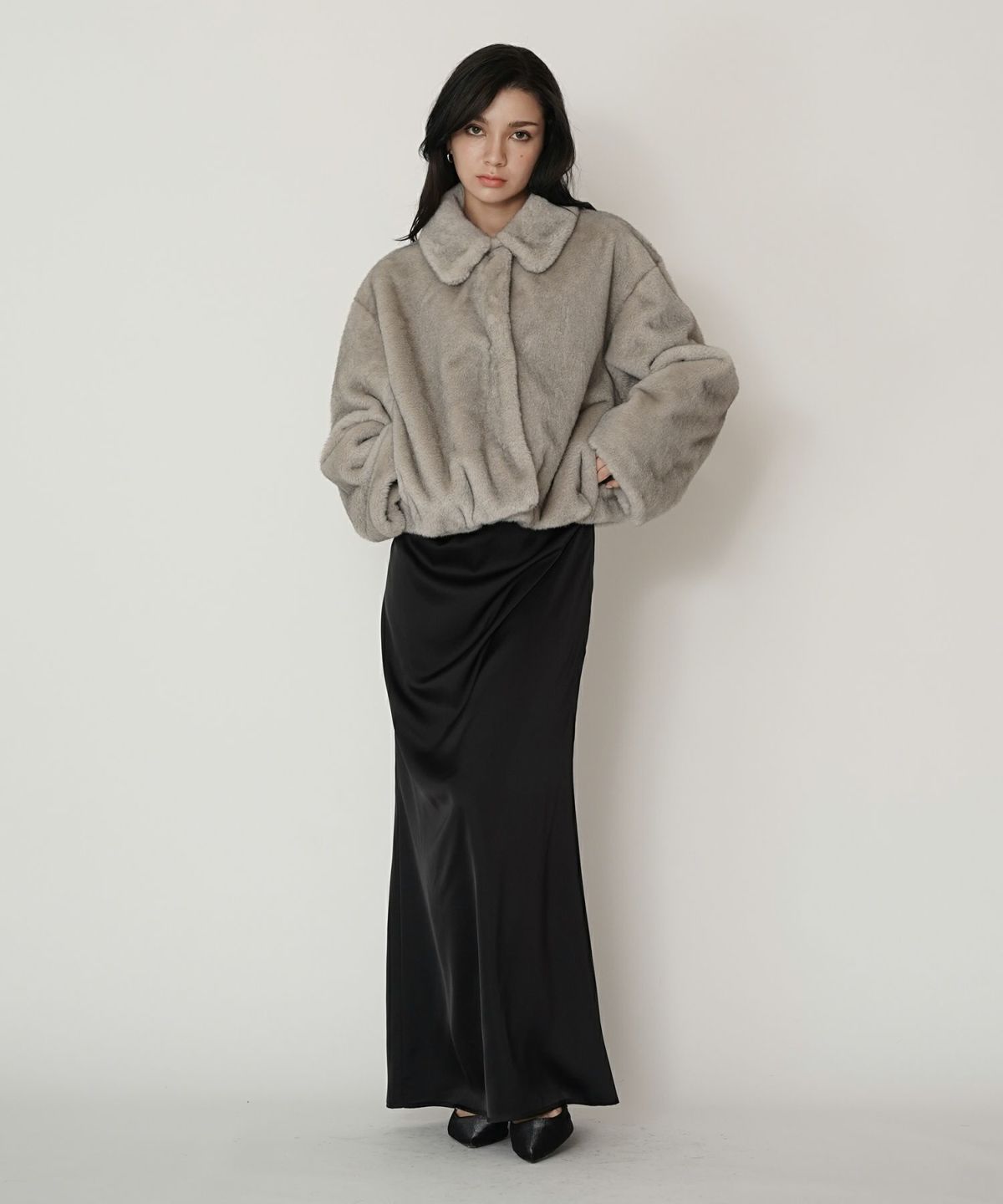 大人かわいい 上品 ディナー デート コンパクト クロップド丈 ファーコート 軽い 韓国風 綺麗め 細見え カジュアル KINO THE KEI