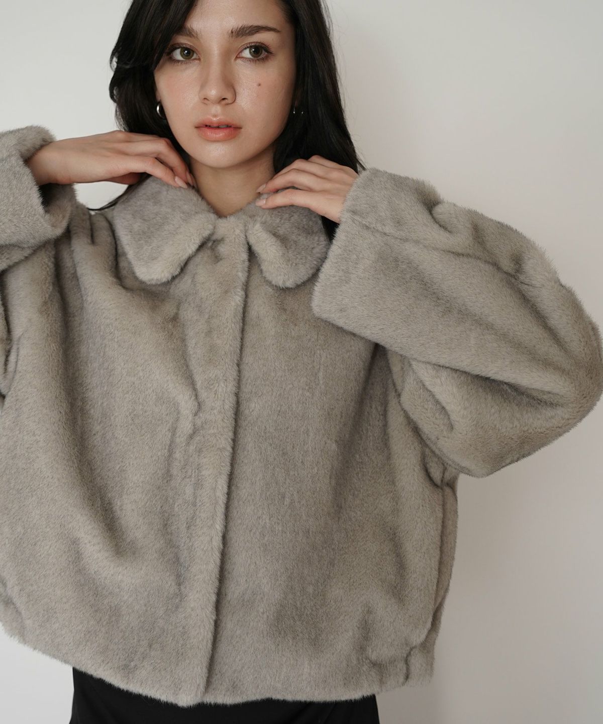 大人かわいい 上品 ディナー デート コンパクト クロップド丈 ファーコート 軽い 韓国風 綺麗め 細見え カジュアル KINO THE KEI